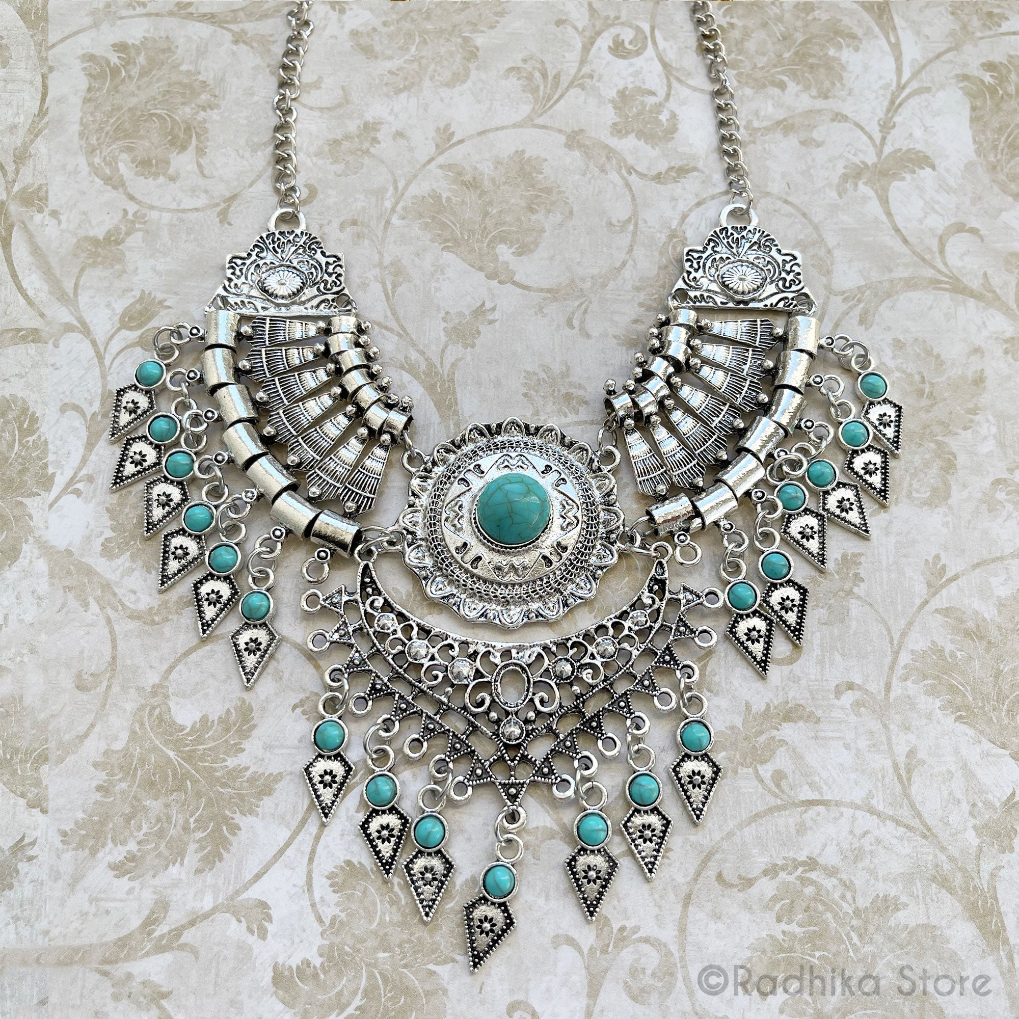 Gaurada Necklace/ Belt - Silver With Turquoise