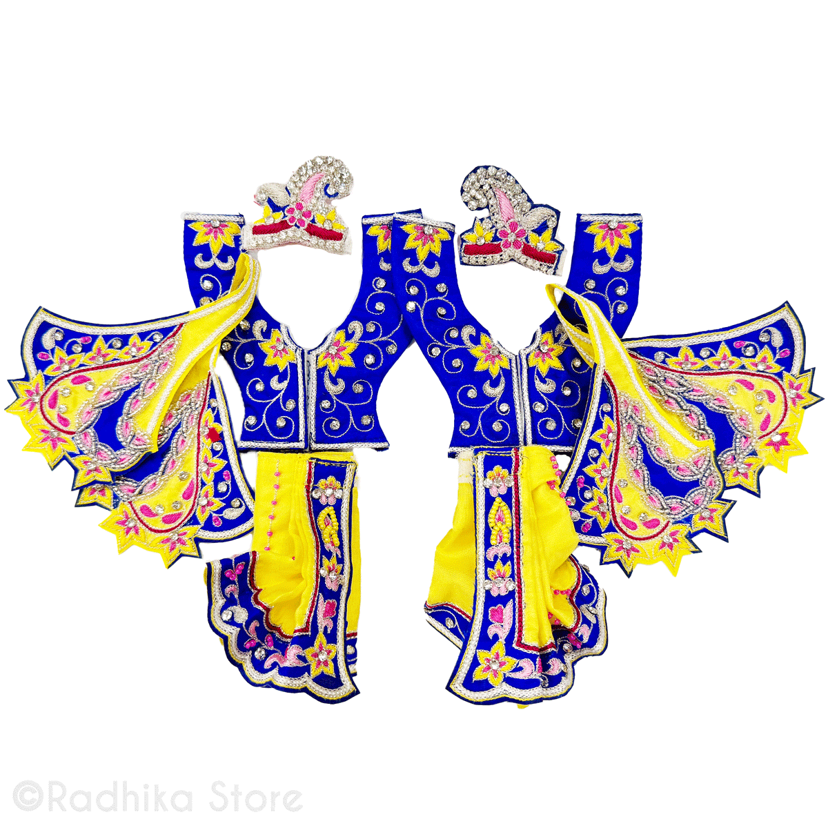 Braj Mandal - Sapphire Blue and Yellow -  Silk - Gaura Nitai Deity Outfit