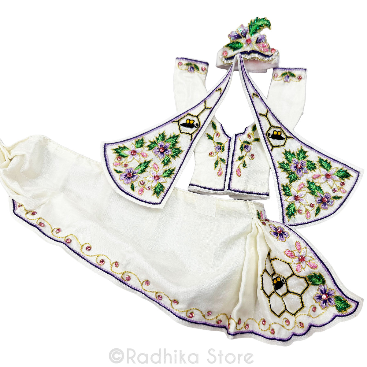 Vraja Nectar Bees - Cream - Silk - Gaura Nitai Deity Outfit