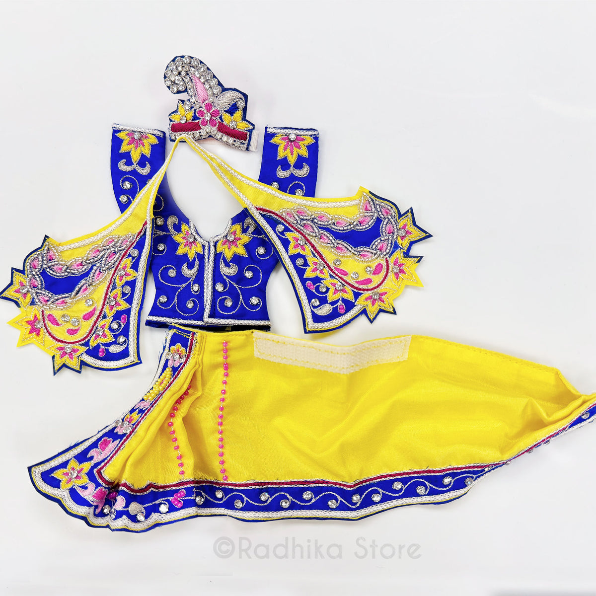 Braj Mandal - Sapphire Blue and Yellow -  Silk - Gaura Nitai Deity Outfit