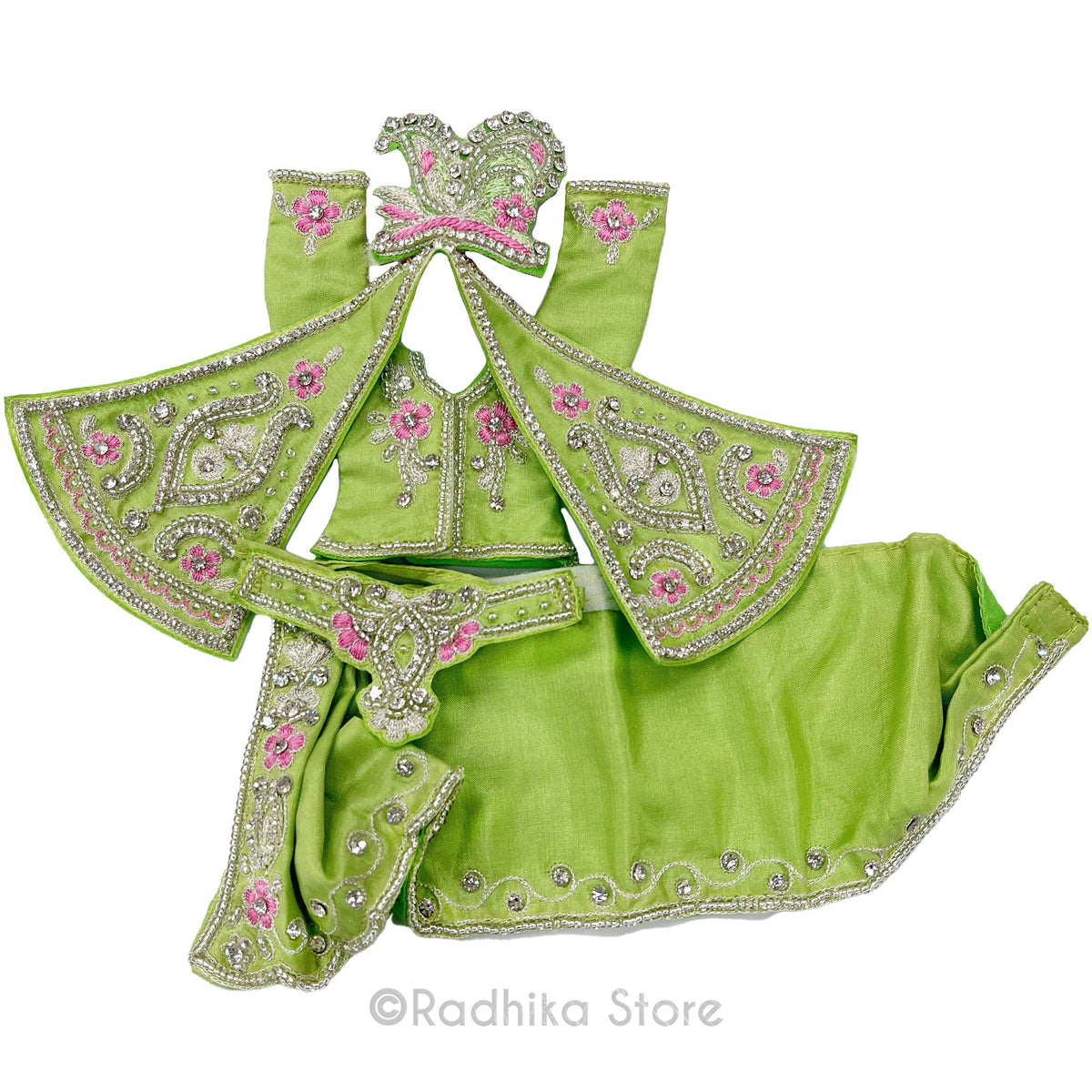 Glistening Vrinda Kund - Green -  Silk - Gaura Nitai Deity Outfit
