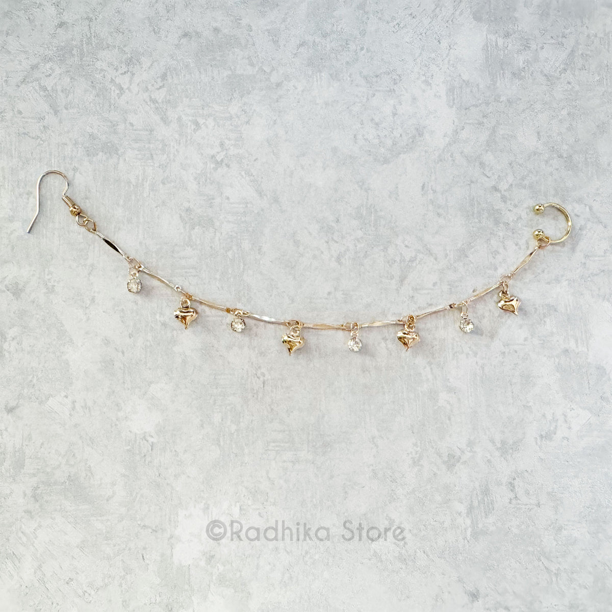 Golden Heart With Rhinestones Nose Ring and Chain- 6.5 Inch Inch