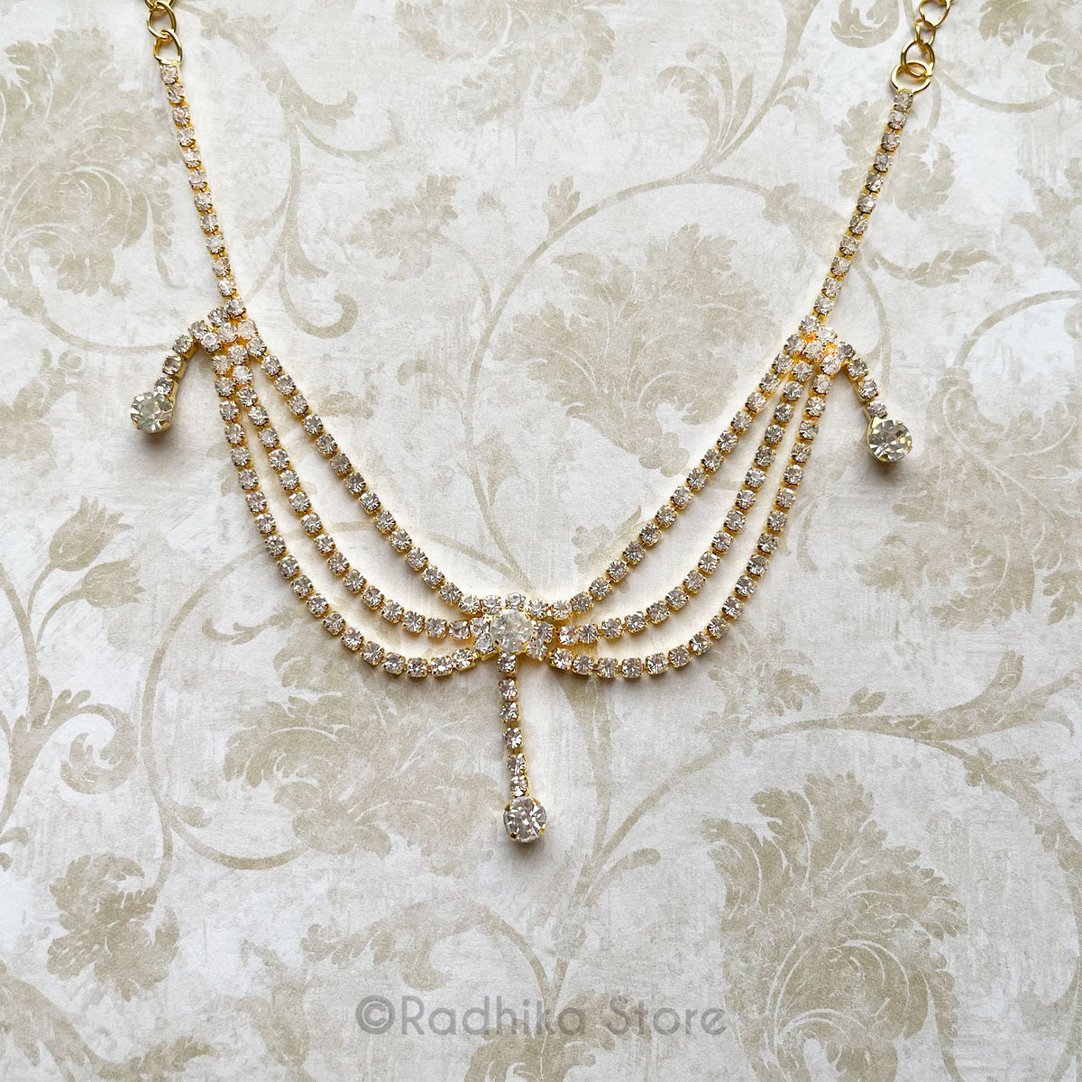 Rhinestone - Tika-Belt-Deity Necklace-Silver or Gold Metal- Size Large