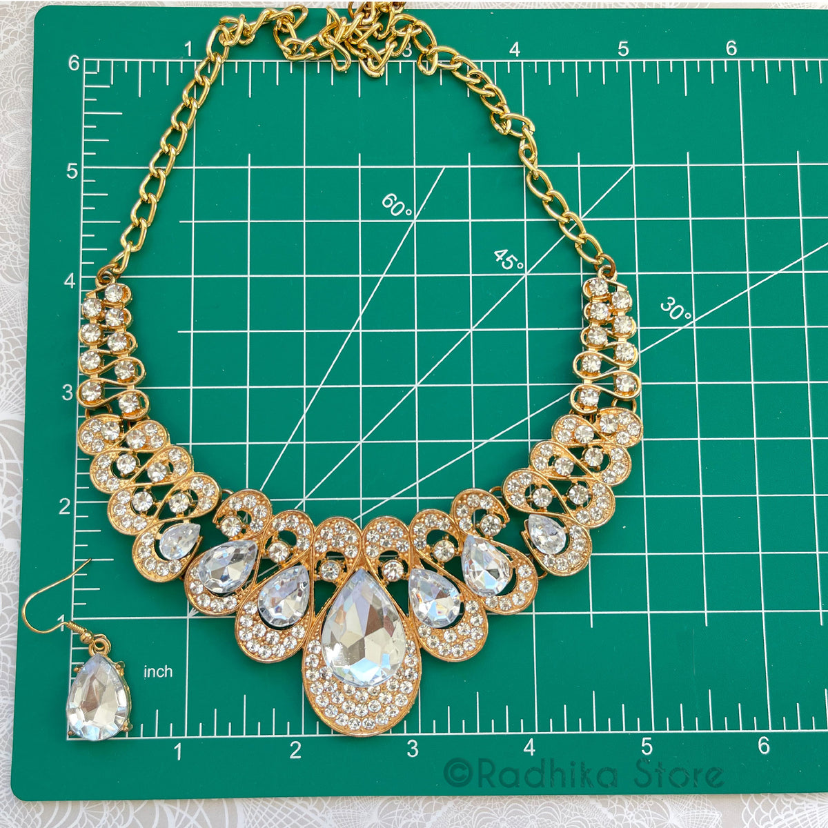 Multi Color Crystal Teardrops - Deity Collar Necklace and Earring Set