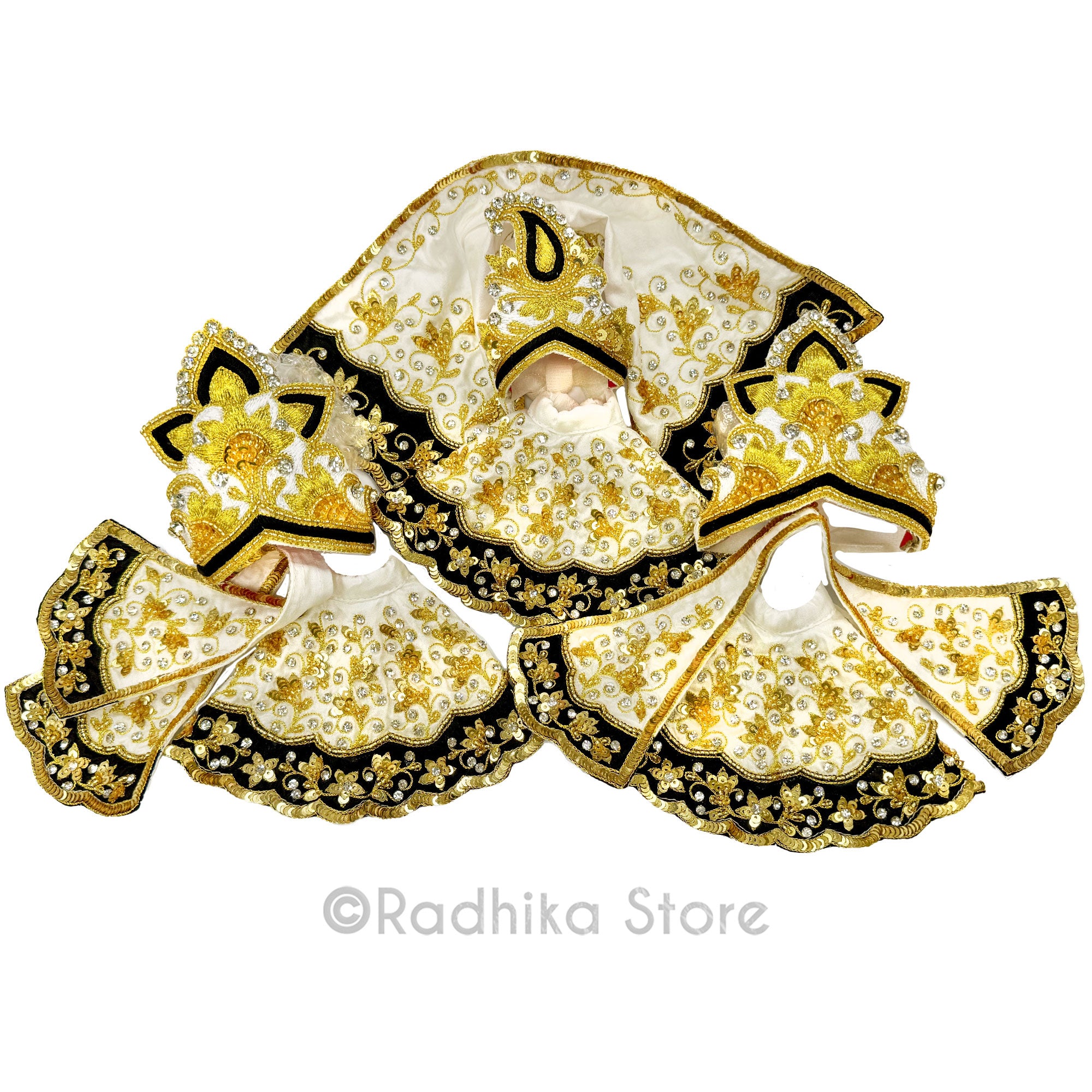 Golden Moon at Yamuna - White and Black - Silk - Jagannath Baladeva Subhadra Deity Outfit