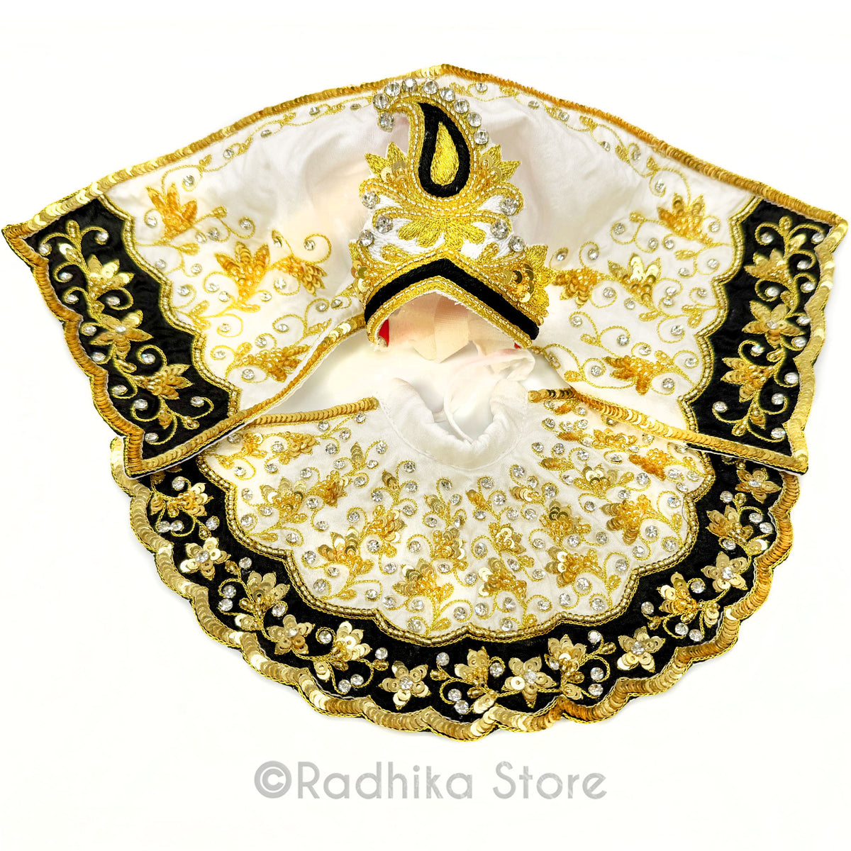 Golden Moon at Yamuna - White and Black - Silk - Jagannath Baladeva Subhadra Deity Outfit