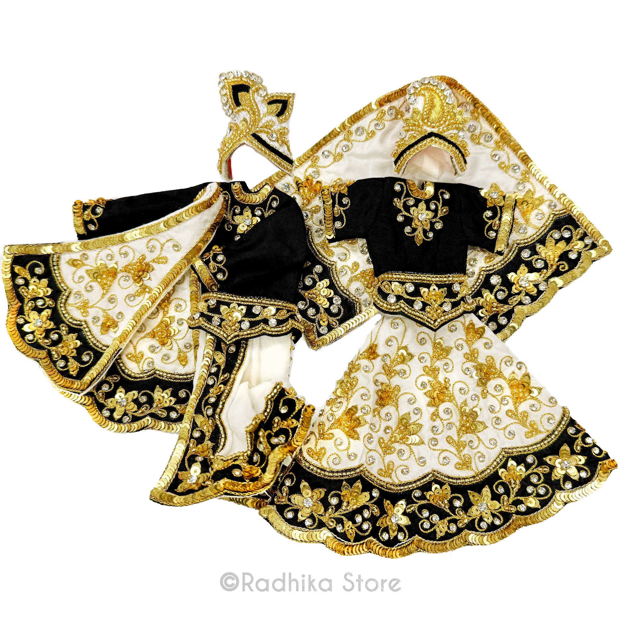 Golden Moon at Yamuna - White and Black - Silk - Radha Krishna Deity Outfit