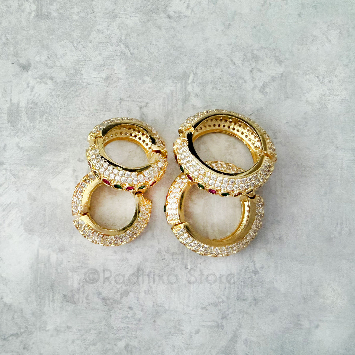 Golden With Diamonds Rubies and Emeralds Best Quality Bangles- Choose Size