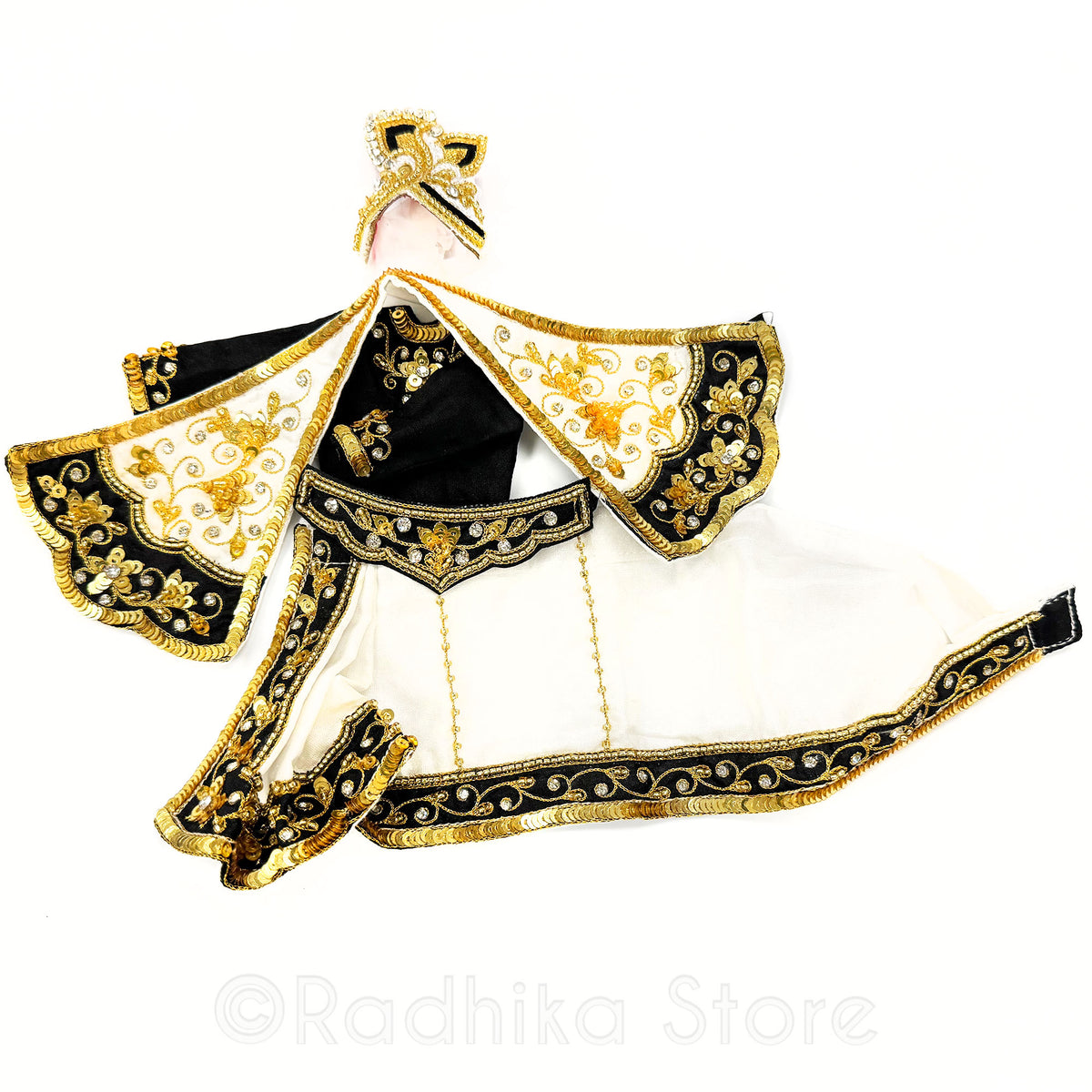 Golden Moon at Yamuna - White and Black - Silk - Radha Krishna Deity Outfit