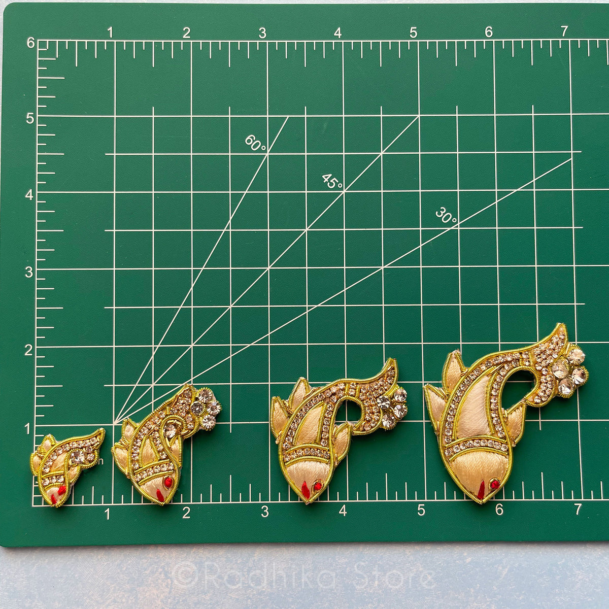 Orange Yellow and Green - Matsya Embroidery - Set of 2 Turban Pins/Earrings