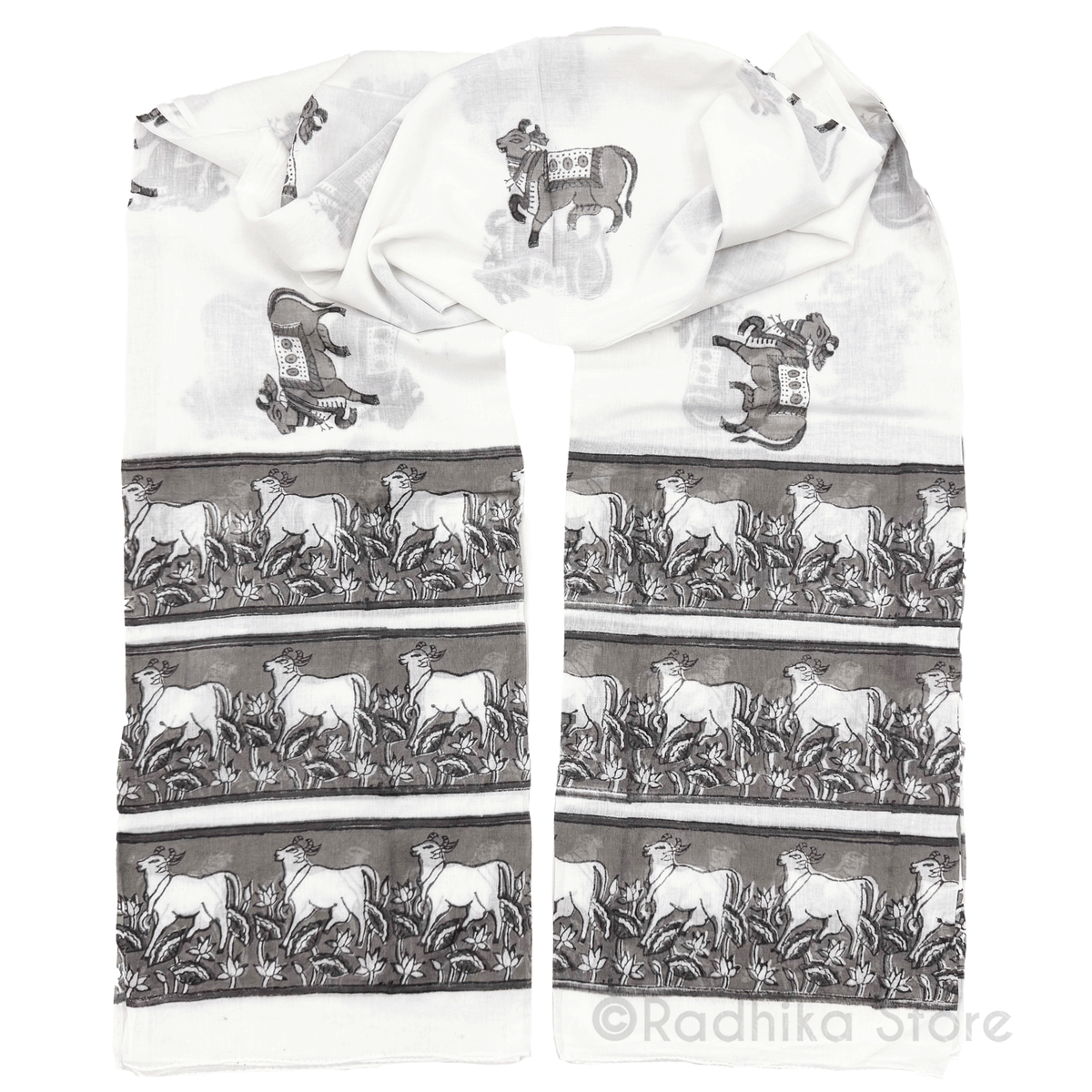 Govardhana Surabhi Cows - Gray-Cotton Chadar