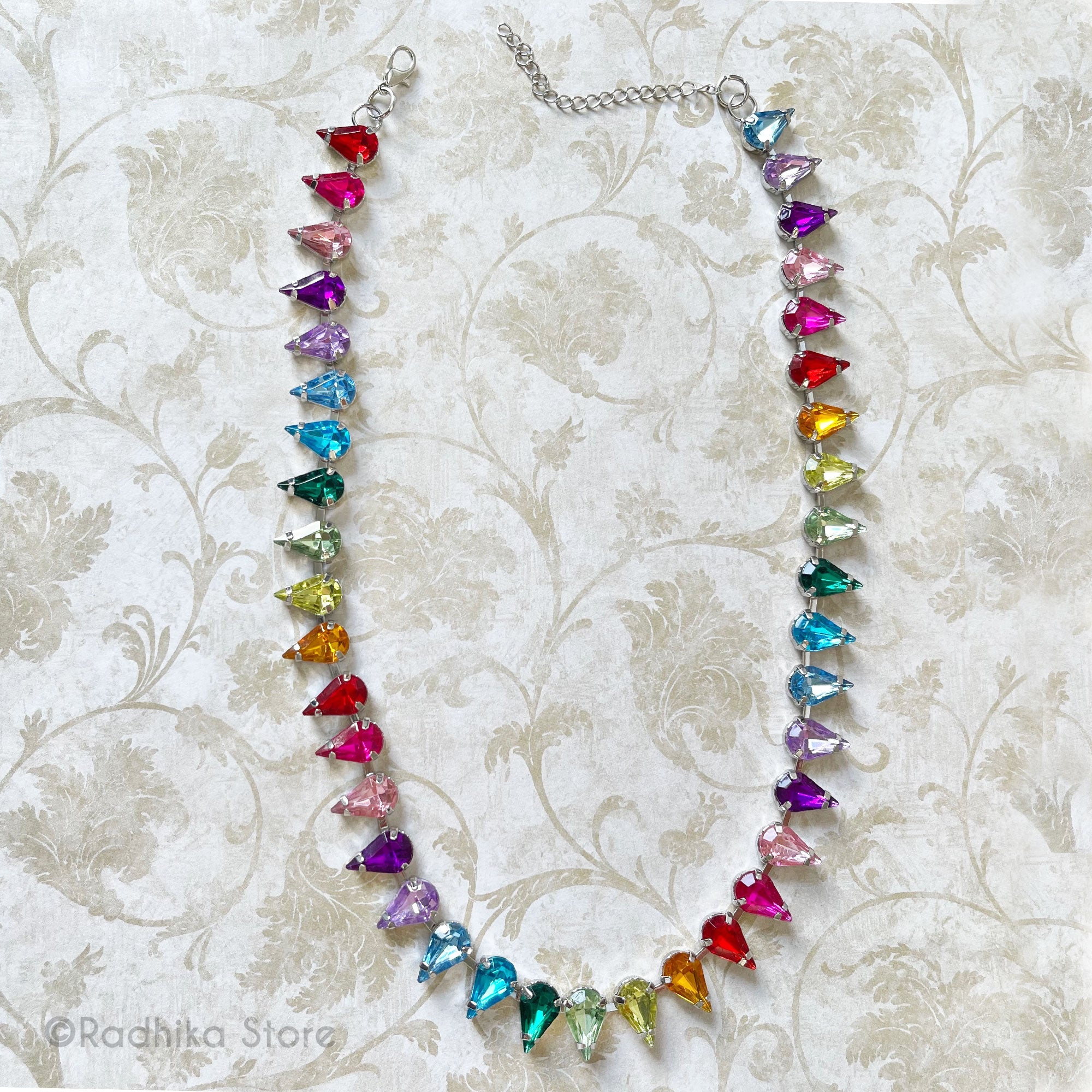 Govardhana Raindrops- Rhinestone - Deity Necklace - Rainbow Colors