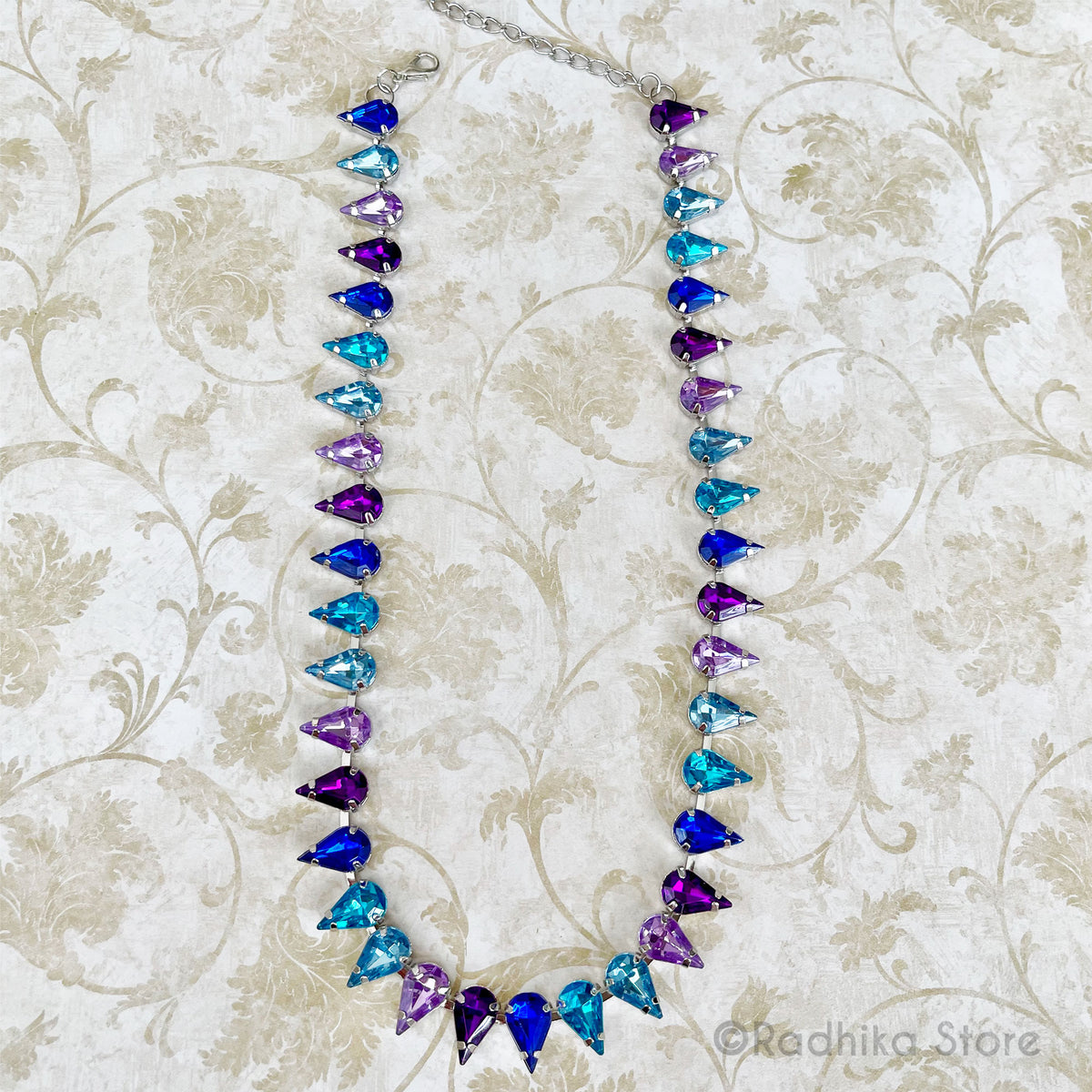 Govardhana Raindrops- Rhinestone - Deity Necklace - Blues And Purples