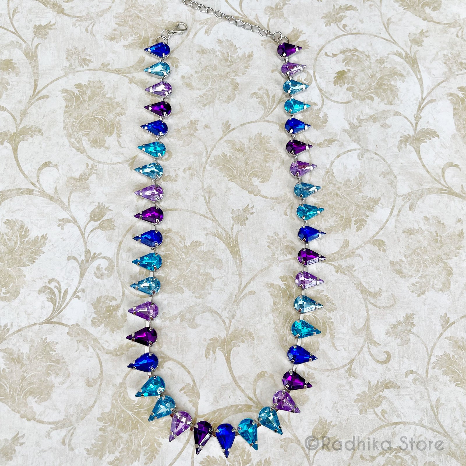 Govardhana Raindrops- Rhinestone - Deity Necklace - Blues And Purples