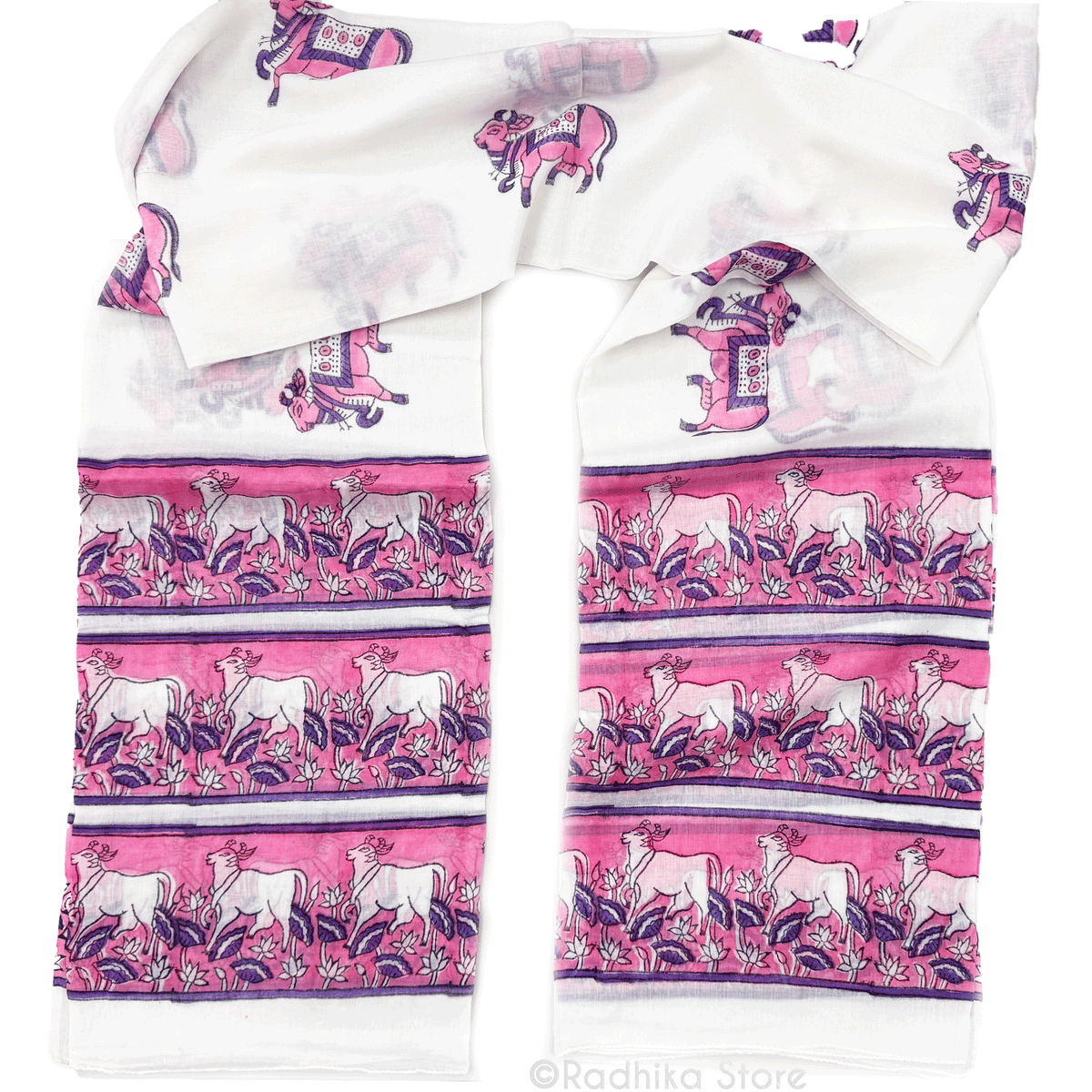 Govardhana Surabhi Cows - Pink and Purple-Cotton Chadar