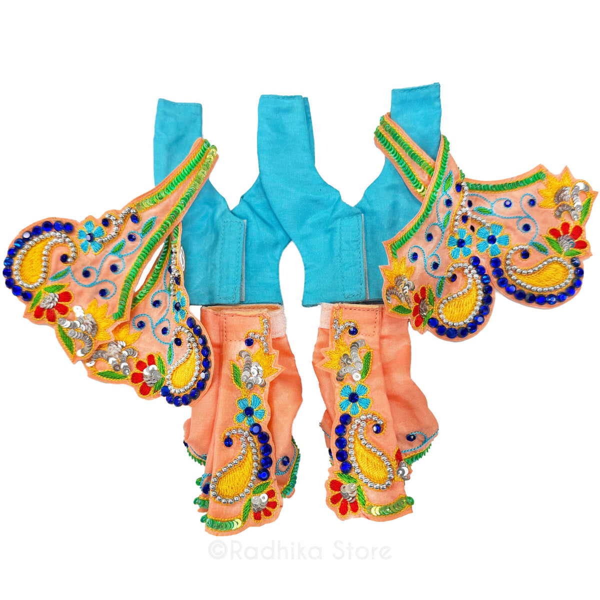 Govinda Kund - Peach and Turquoise Blue - Silk - Gaura Nitai Deity Outfit