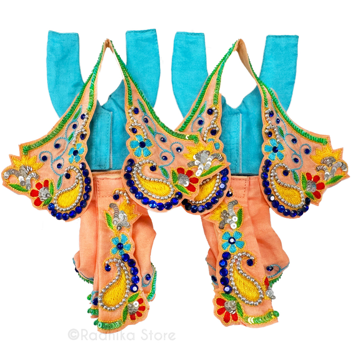 Govinda Kund - Peach and Turquoise Blue - Silk - Gaura Nitai Deity Outfit