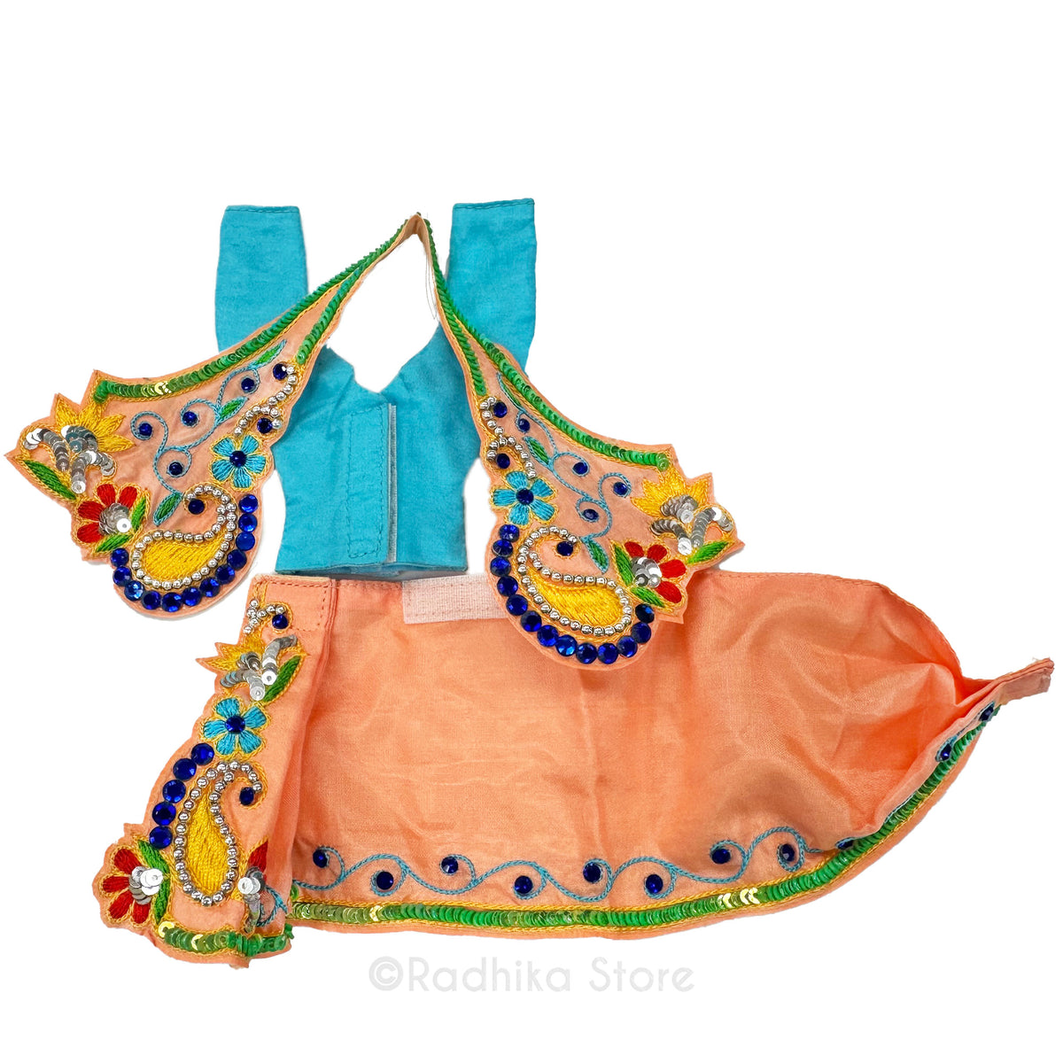 Govinda Kund - Peach and Turquoise Blue - Silk - Gaura Nitai Deity Outfit