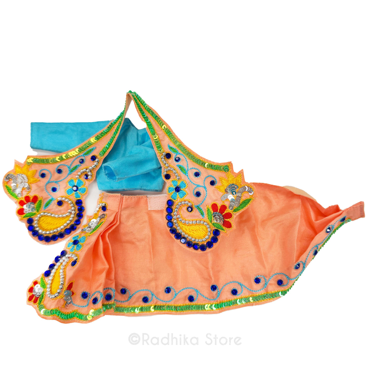Govinda Kund - Peach and Turquoise Blue - Silk - Radha Krishna Deity Outfit