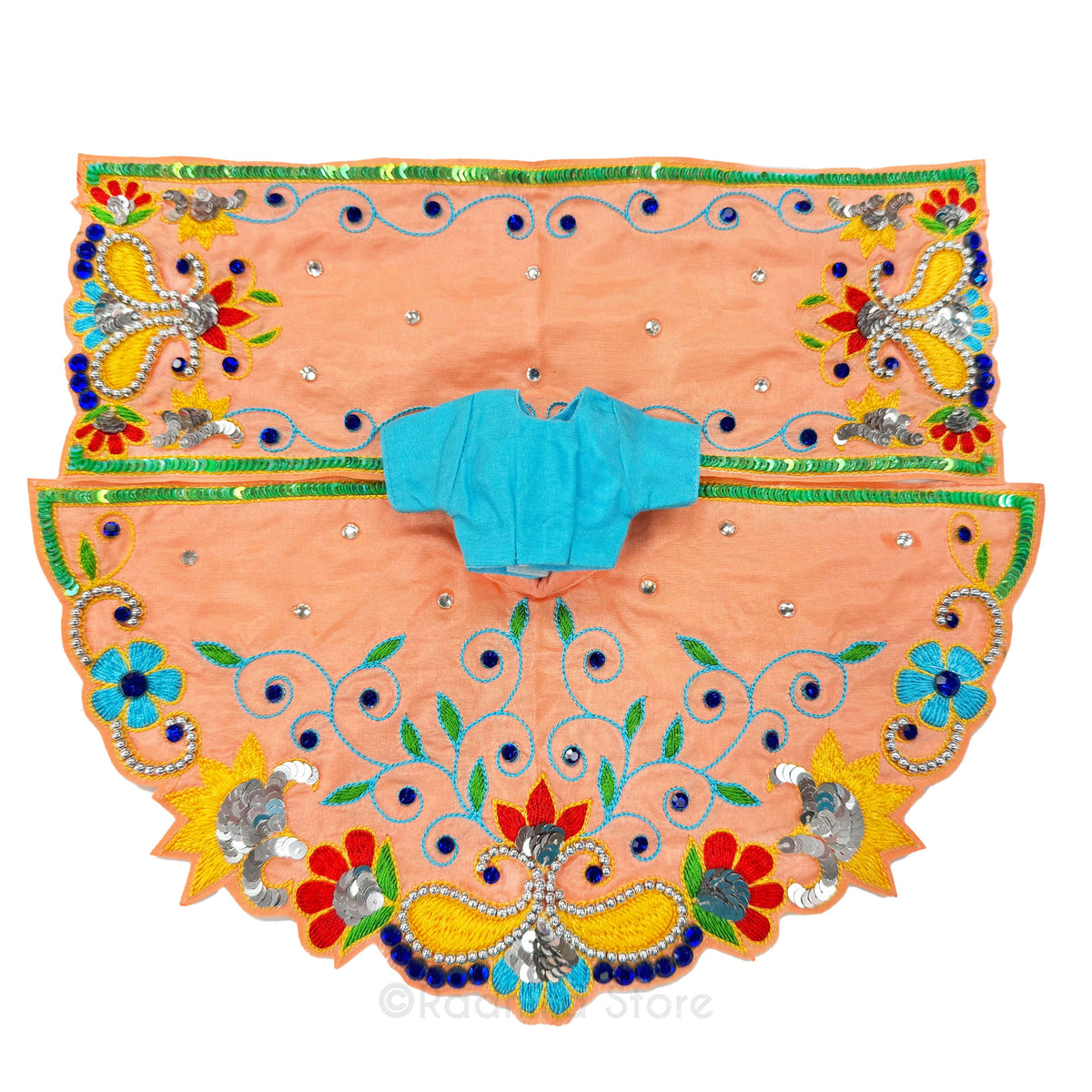 Govinda Kund - Peach and Turquoise Blue - Silk - Radha Krishna Deity Outfit