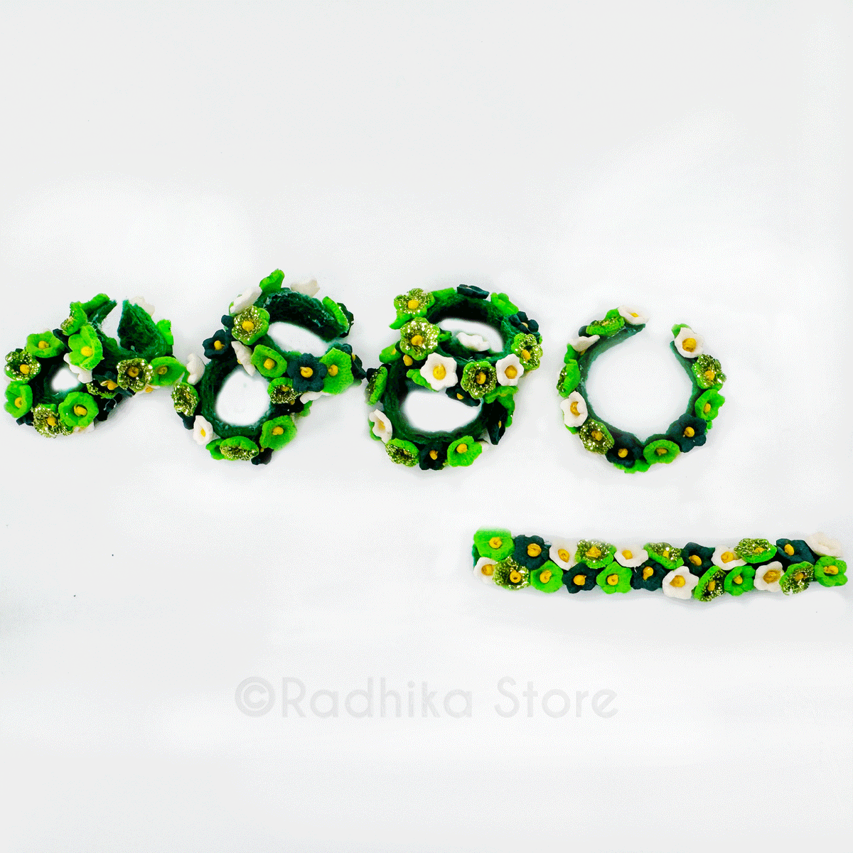 Vrindavan Flower - Green - Set of 2 Bangles/Anklets