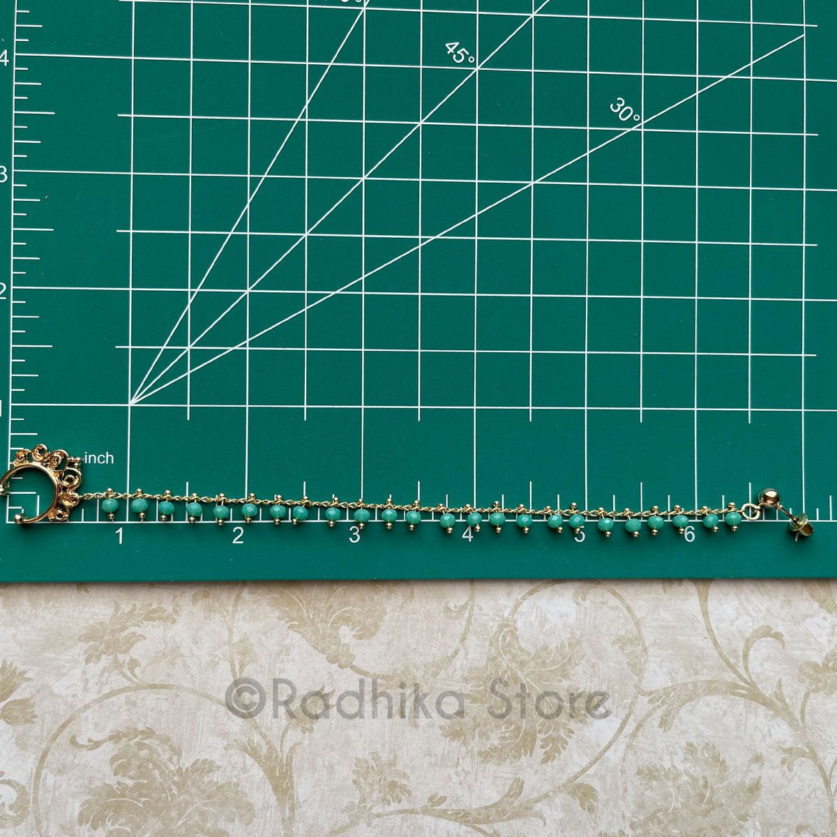 Gold Color Nose ring and Chain with Green Beads- Size 6.5 Inch Inch