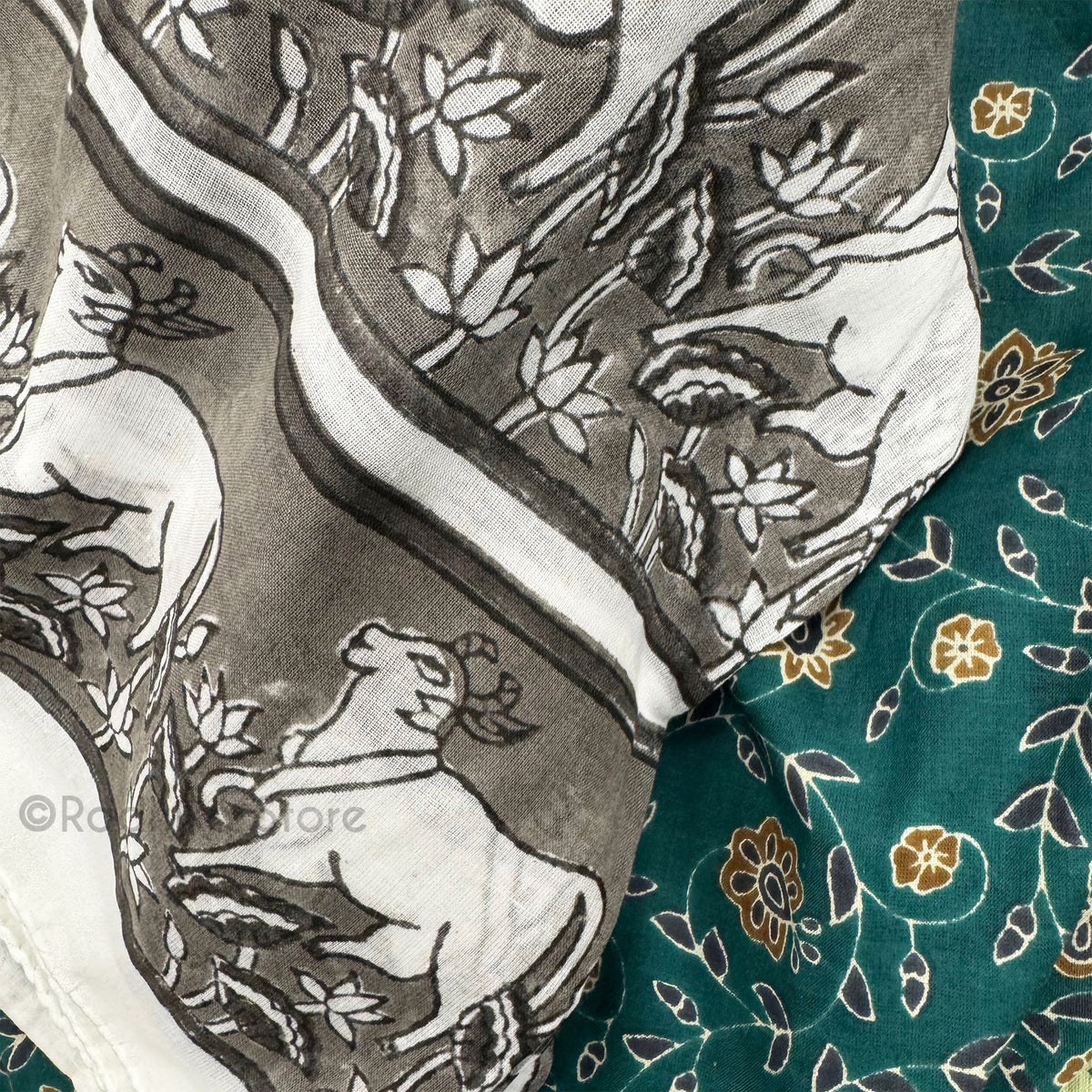 Bagal Bandi Style- Cotton Kurtas - Dark Teal with Flowers-S-M-L XL