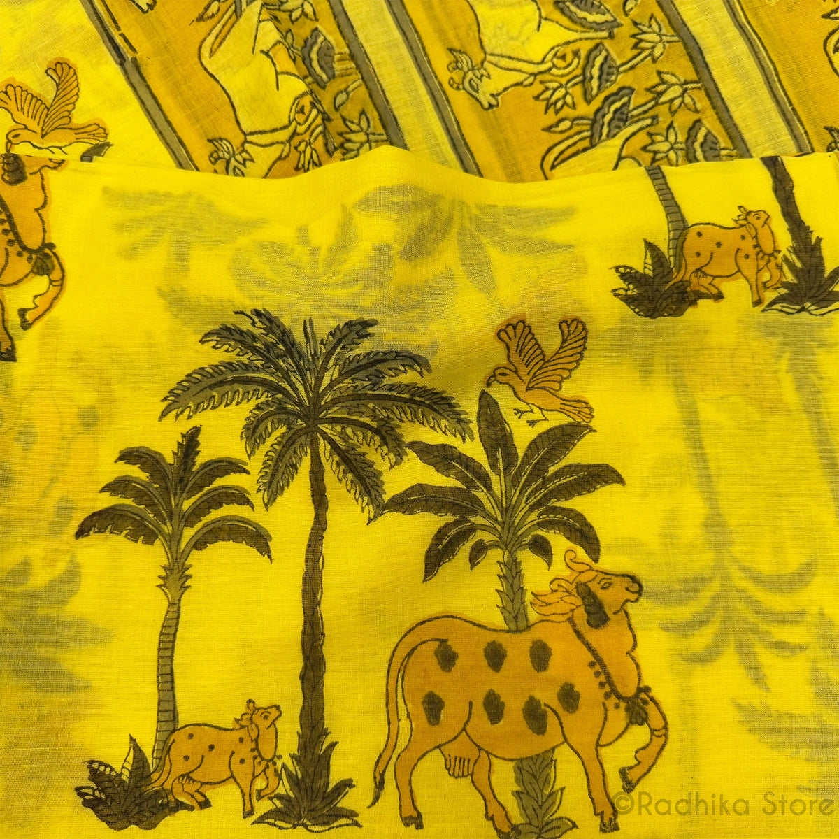 Turmeric Yellow Vrindavan Cows - Cotton Chadar