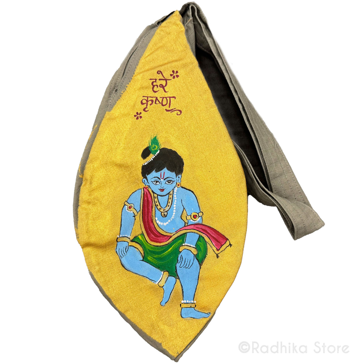 Hare  Krishna Sanskrit - Hand Painted - Beige -Thick Cotton -Bead Bag