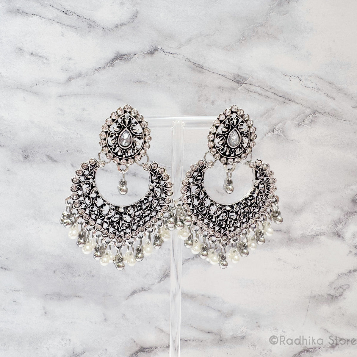 Heart Shaped Pearl Jhumka  With Teardrop - Earrings