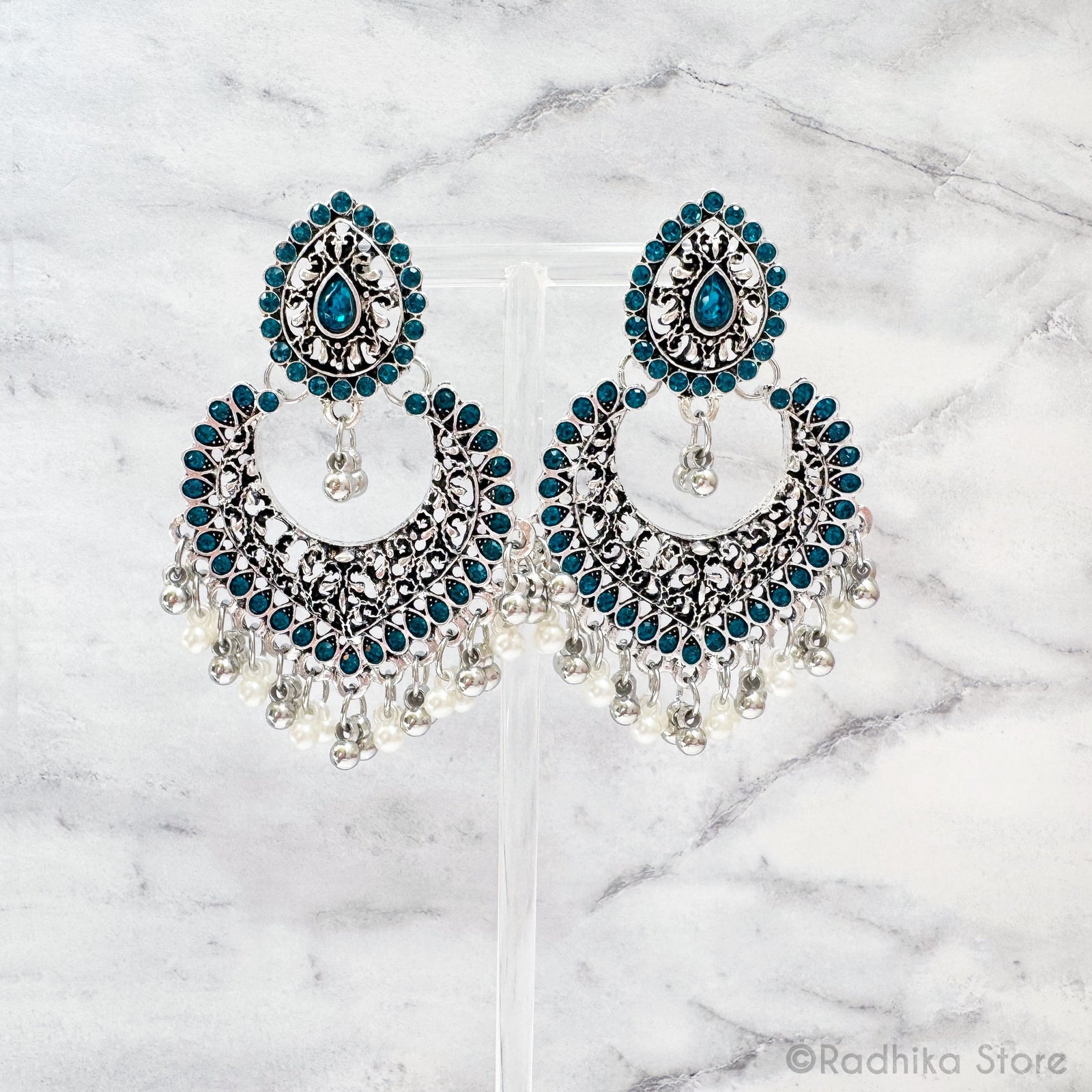 Heart Shaped Pearl Jhumka  With Teardrop - Earrings