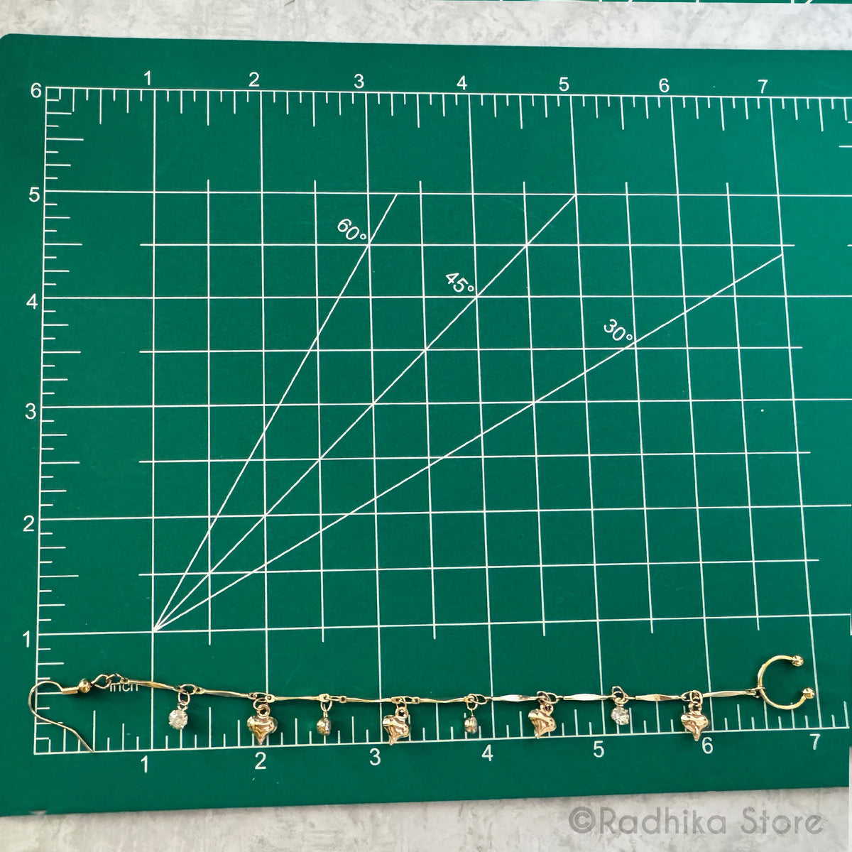 Golden Heart With Rhinestones Nose Ring and Chain- 6.5 Inch Inch