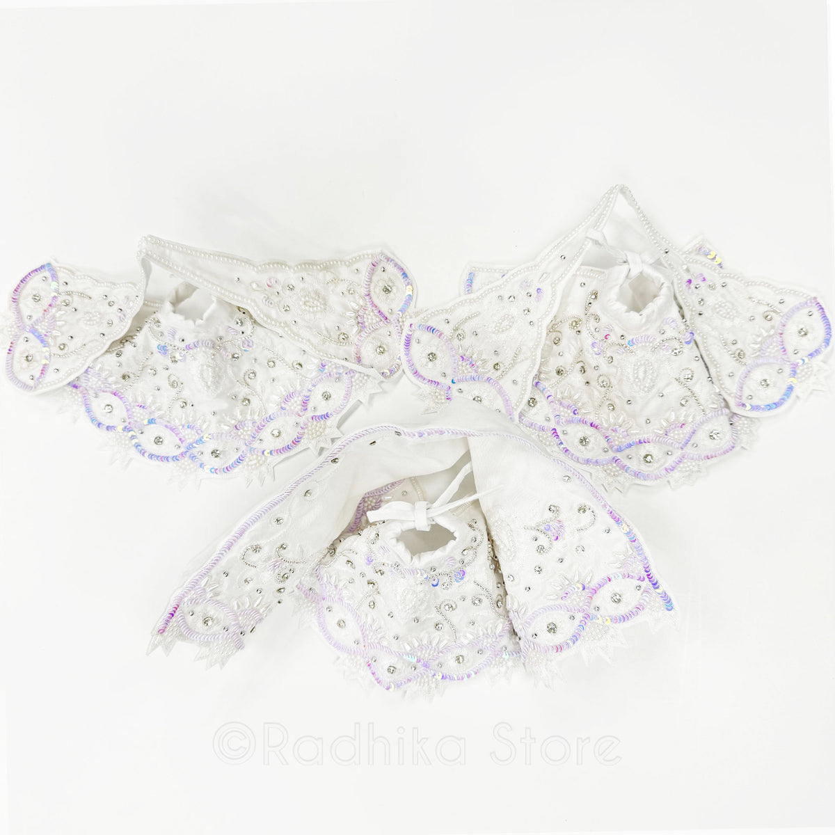 Krishna&#39;s Pearl Garden - White - Silk - Jagannath Baladeva Subhadra Deity Outfit