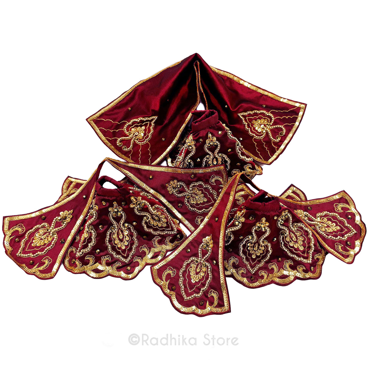 Braj Golden Peacocks - Maroon - Silk - Jagannath Baladeva Subhadra Deity Outfit