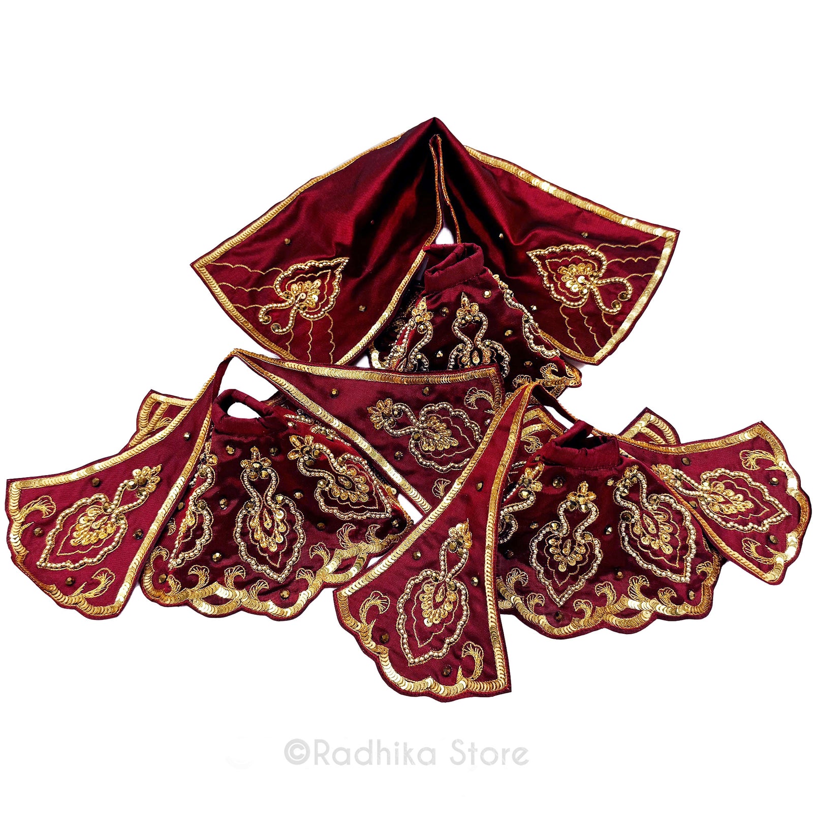 Braj Golden Peacocks - Maroon - Silk - Jagannath Baladeva Subhadra Deity Outfit