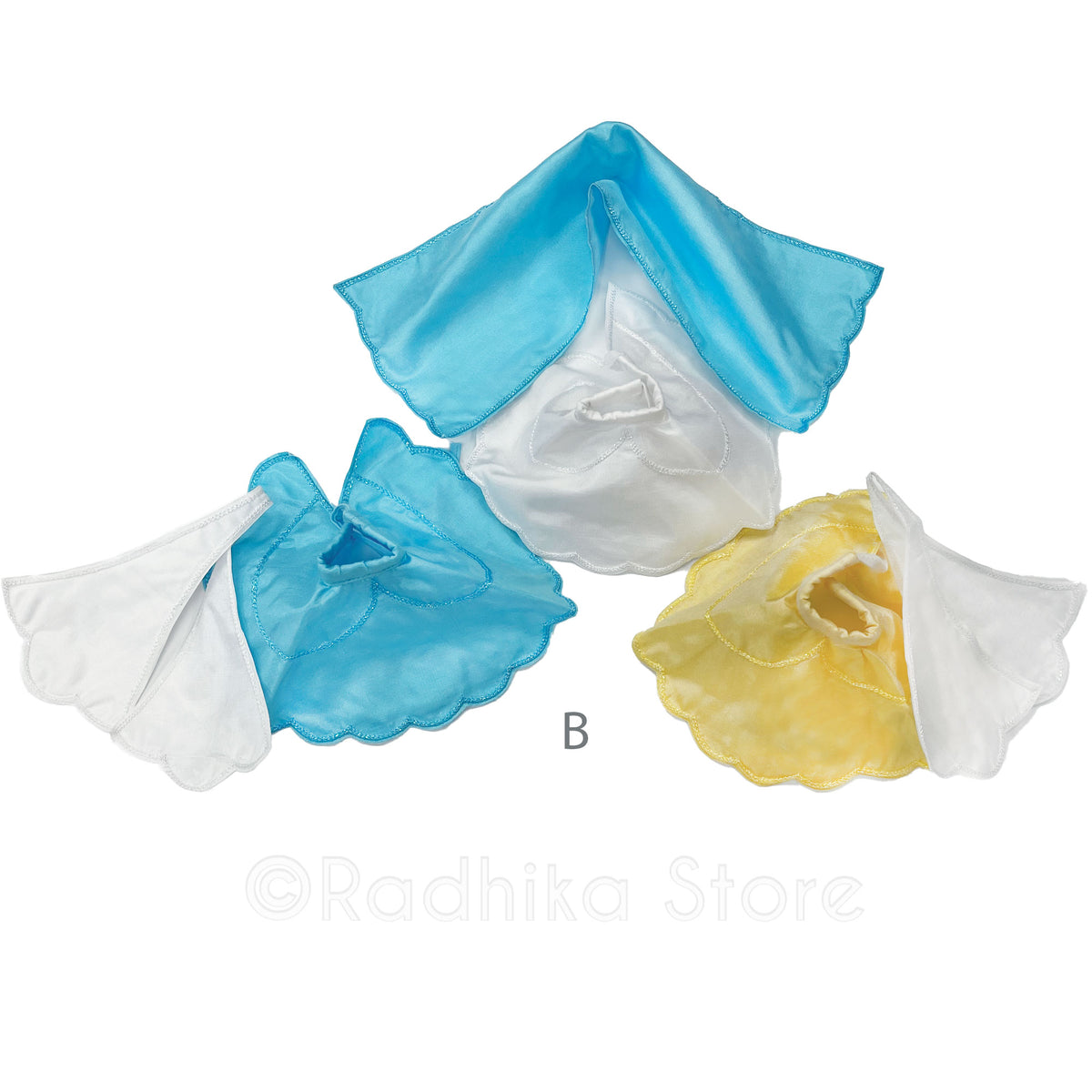 Blissful Moon Beams - Blue-Yellow And White -Silk - Jagannath Baladeva Subhadra Deity Outfit