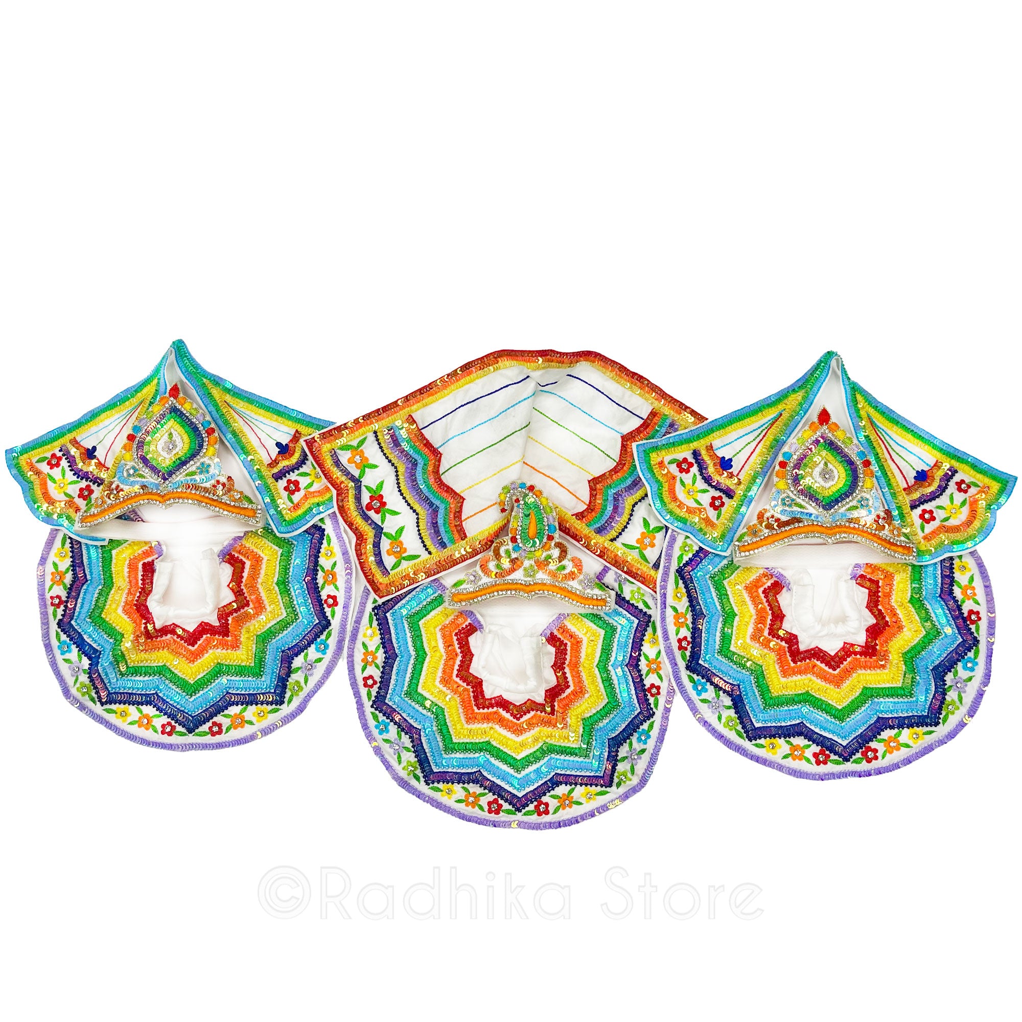 Govardhana Rainbow - White Silk - Jagannath Baladeva Subhadra Deity Outfit