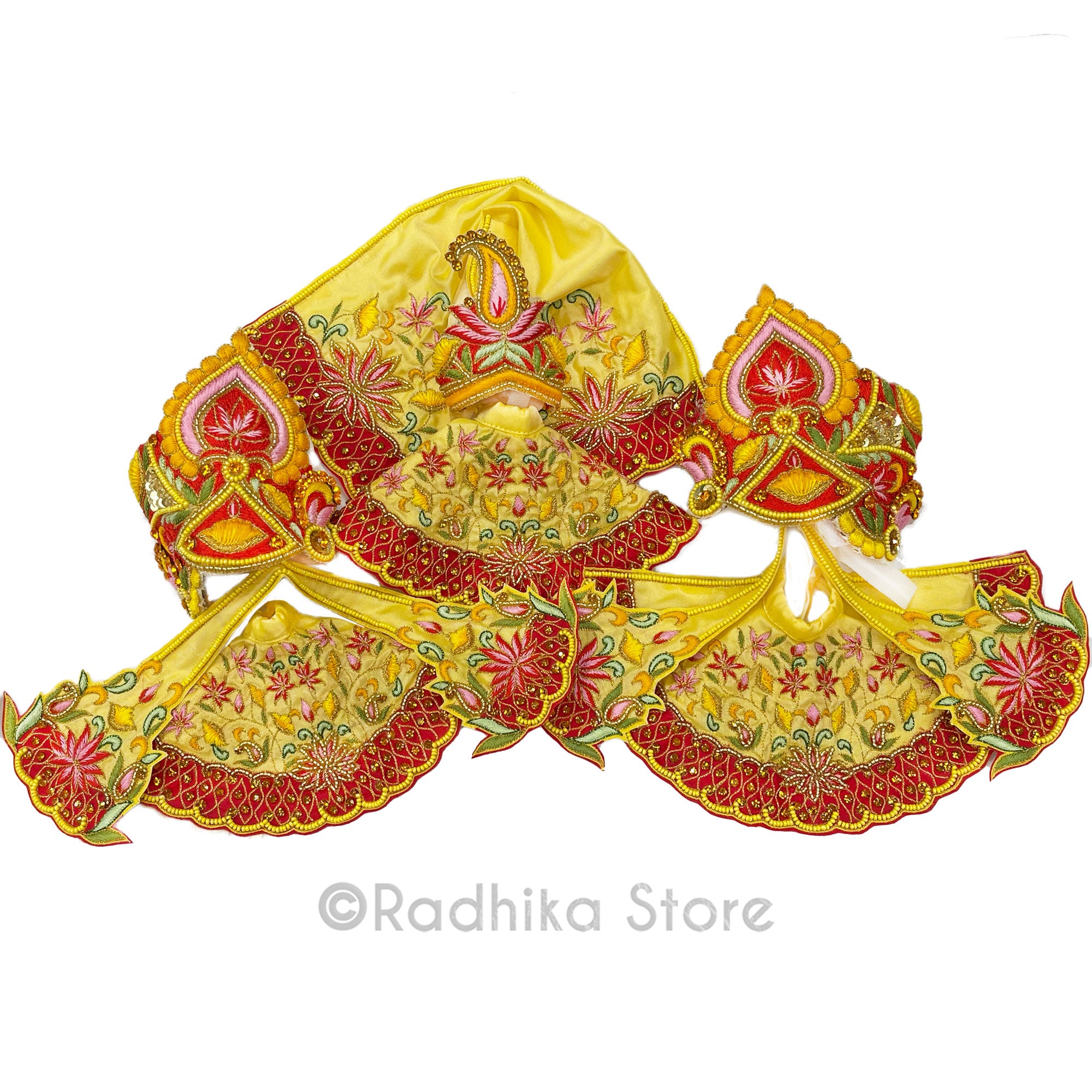 Festival Mayapur Lotus Fountain - Red and Yellow - Silk - Jagannath Baladeva Subhadra Deity Outfit