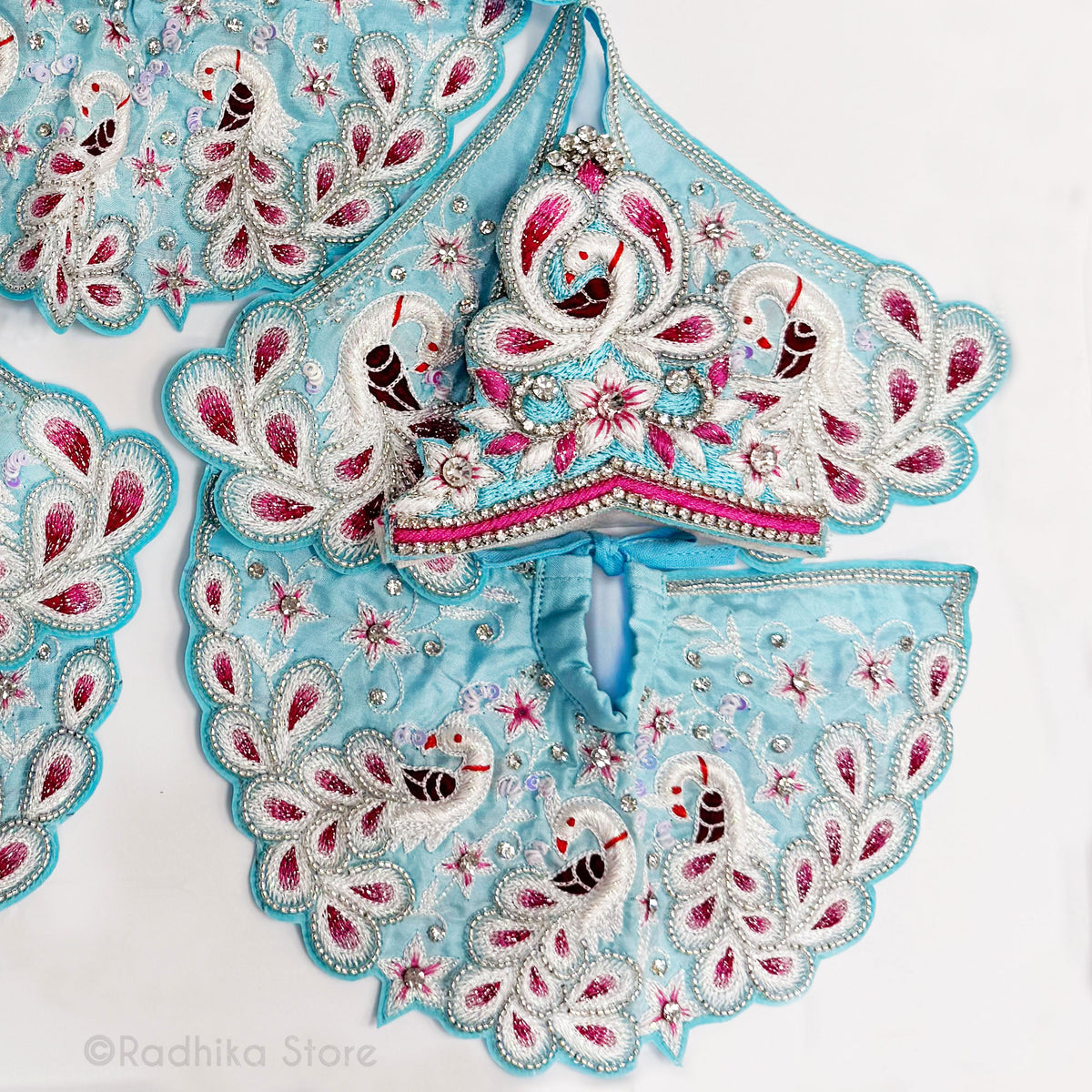 Baladevas White Peacocks - Baby Blue - Silk - Jagannath Baladeva Subhadra Deity Outfit