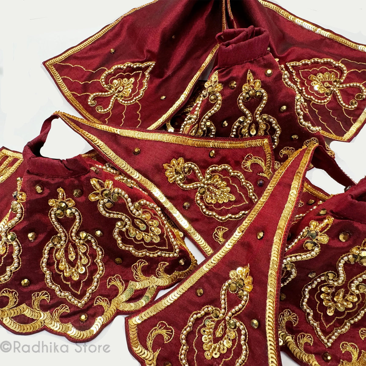 Braj Golden Peacocks - Maroon - Silk - Jagannath Baladeva Subhadra Deity Outfit