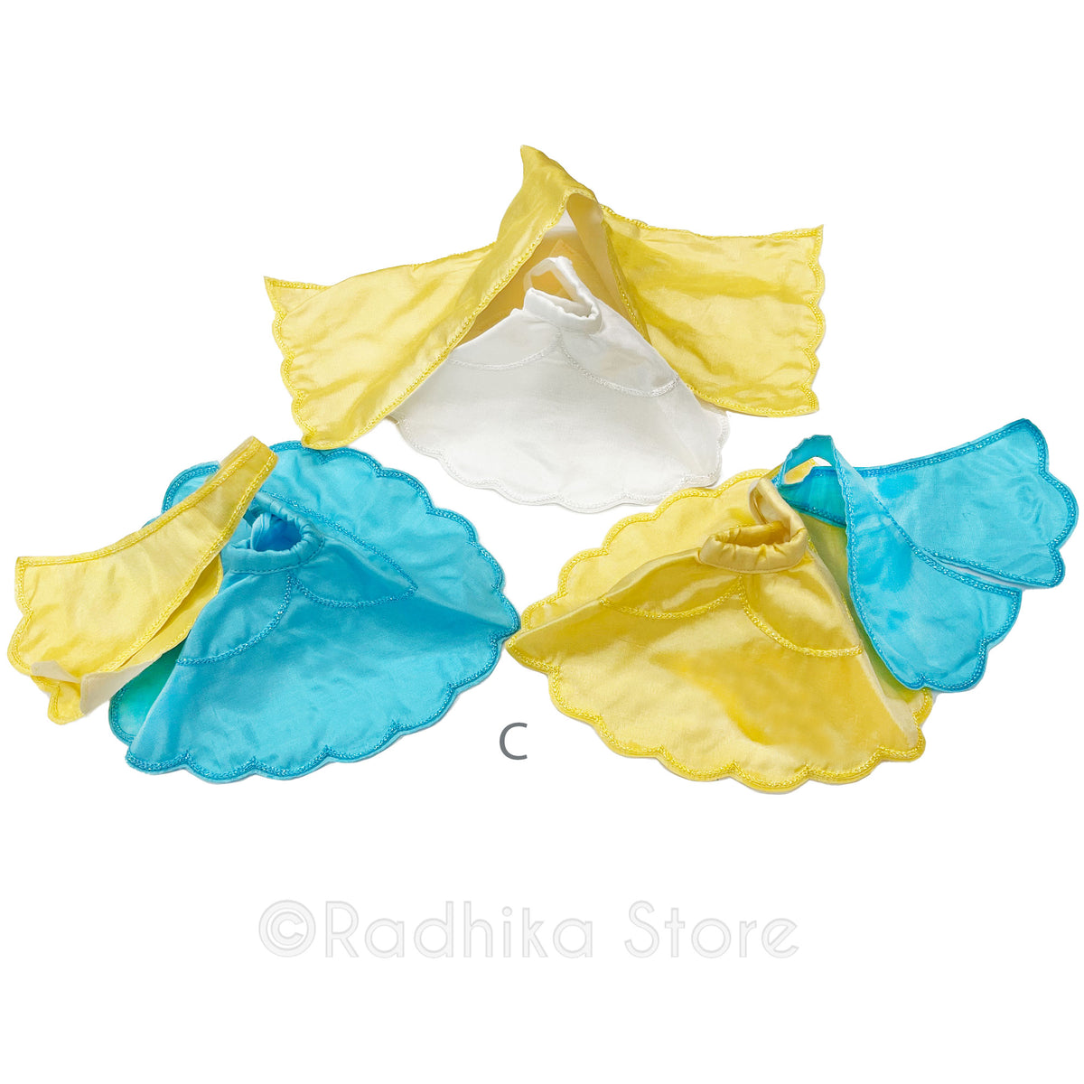 Blissful Moon Beams - Blue-Yellow And White -Silk - Jagannath Baladeva Subhadra Deity Outfit