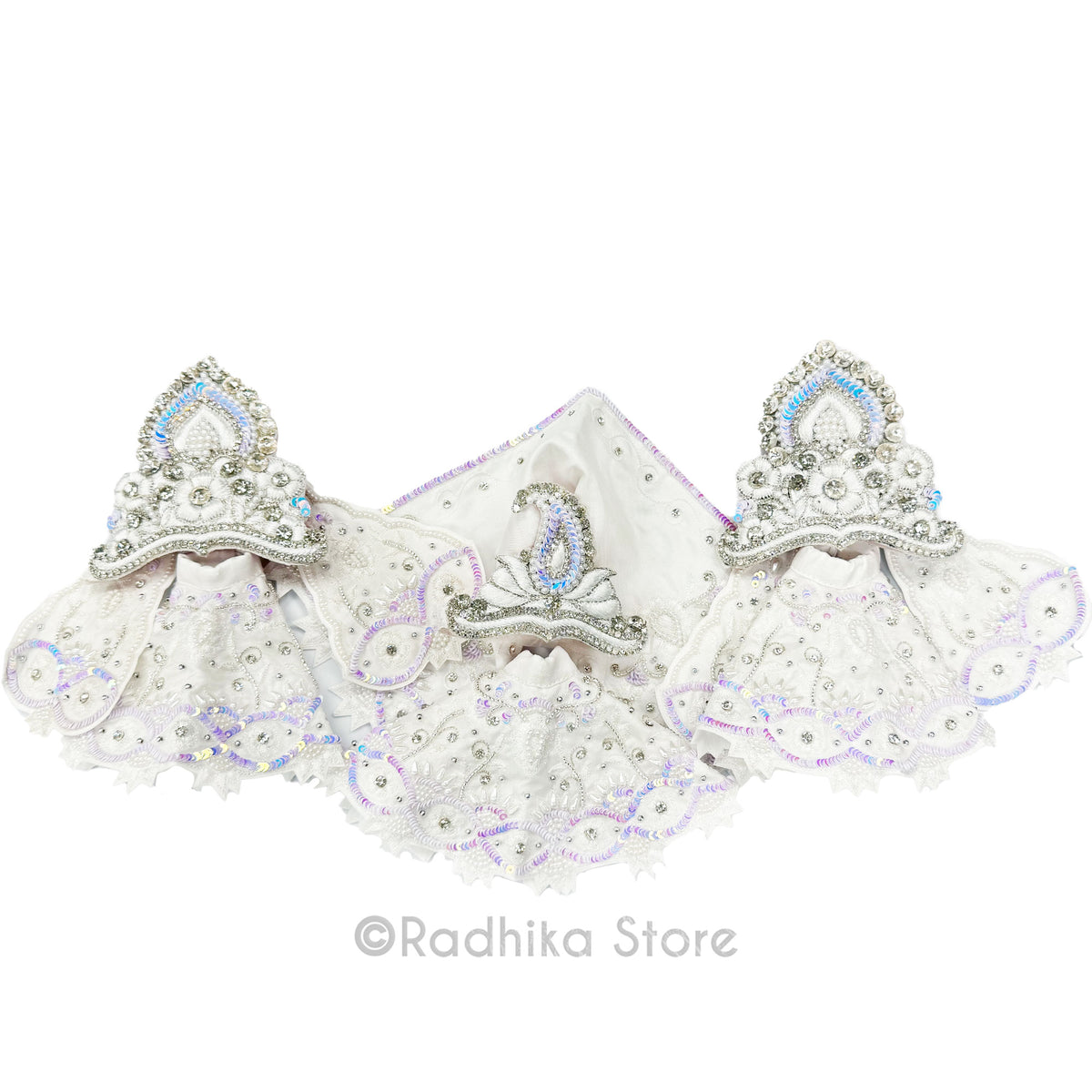 Krishna&#39;s Pearl Garden - White - Silk - Jagannath Baladeva Subhadra Deity Outfit