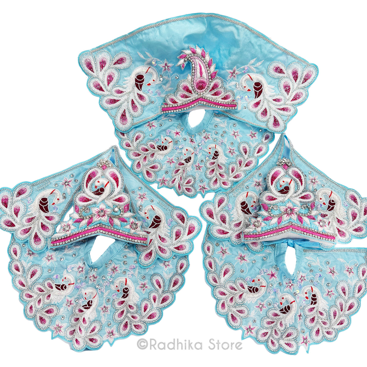 Baladevas White Peacocks - Baby Blue - Silk - Jagannath Baladeva Subhadra Deity Outfit