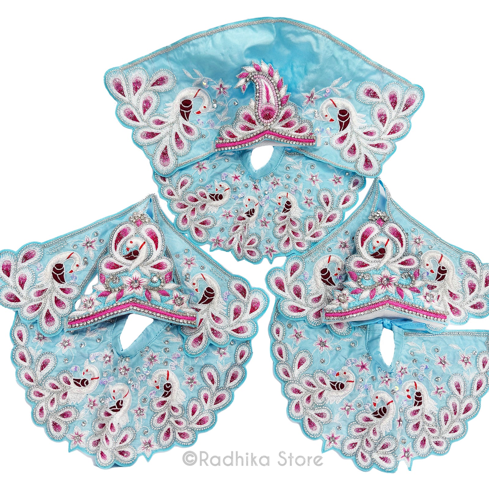 Baladevas White Peacocks - Baby Blue - Silk - Jagannath Baladeva Subhadra Deity Outfit