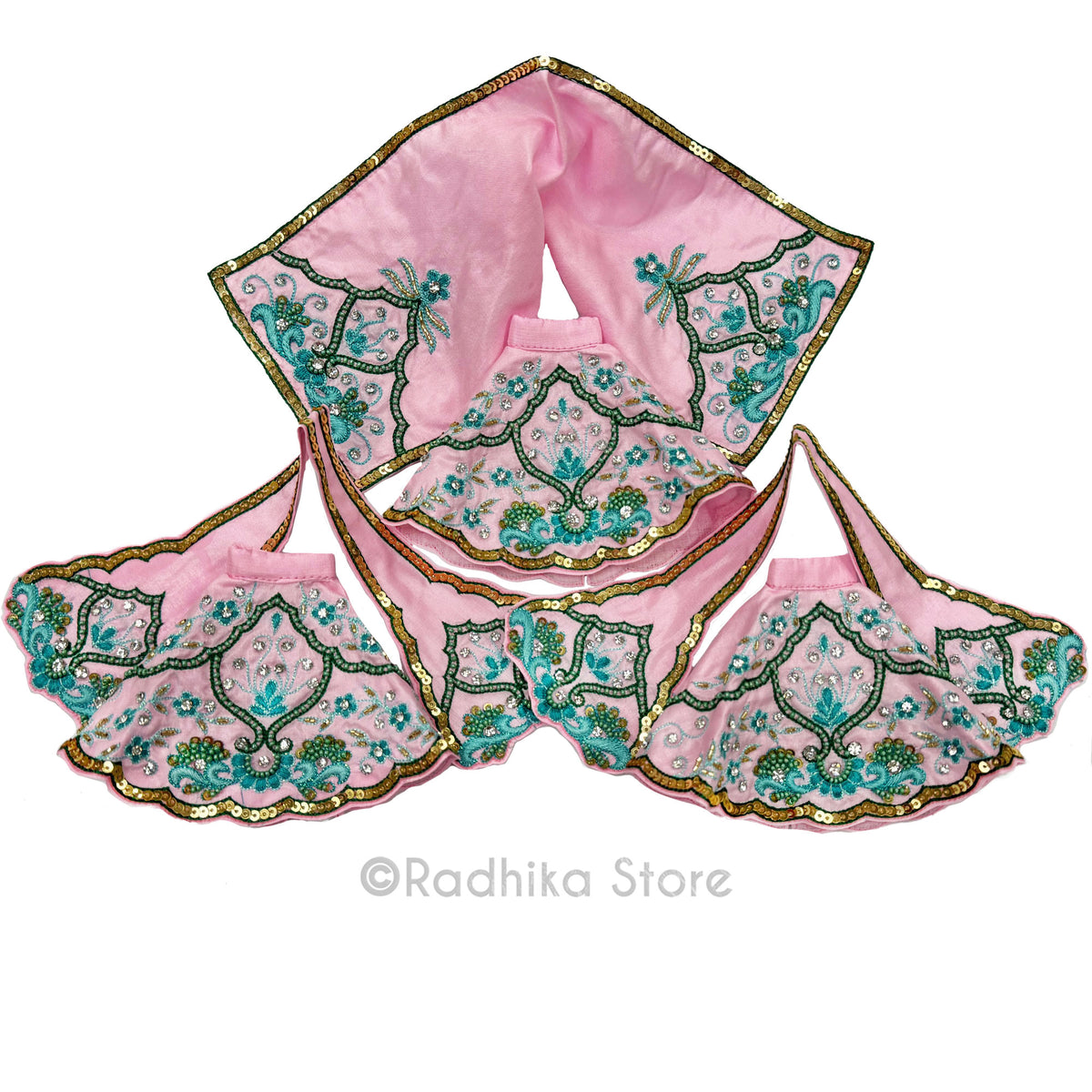 Jawat - Love in Separation - Pink and Teal Green - Silk - Jagannath Baladeva Subhadra Deity Outfit