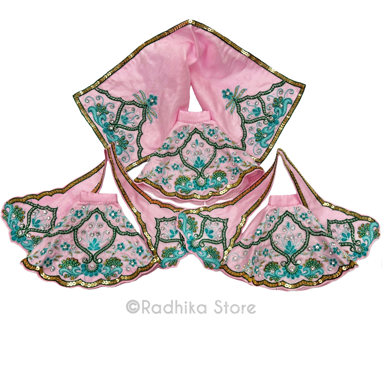 Jawat - Love in Separation - Pink and Teal Green - Silk - Jagannath Baladeva Subhadra Deity Outfit