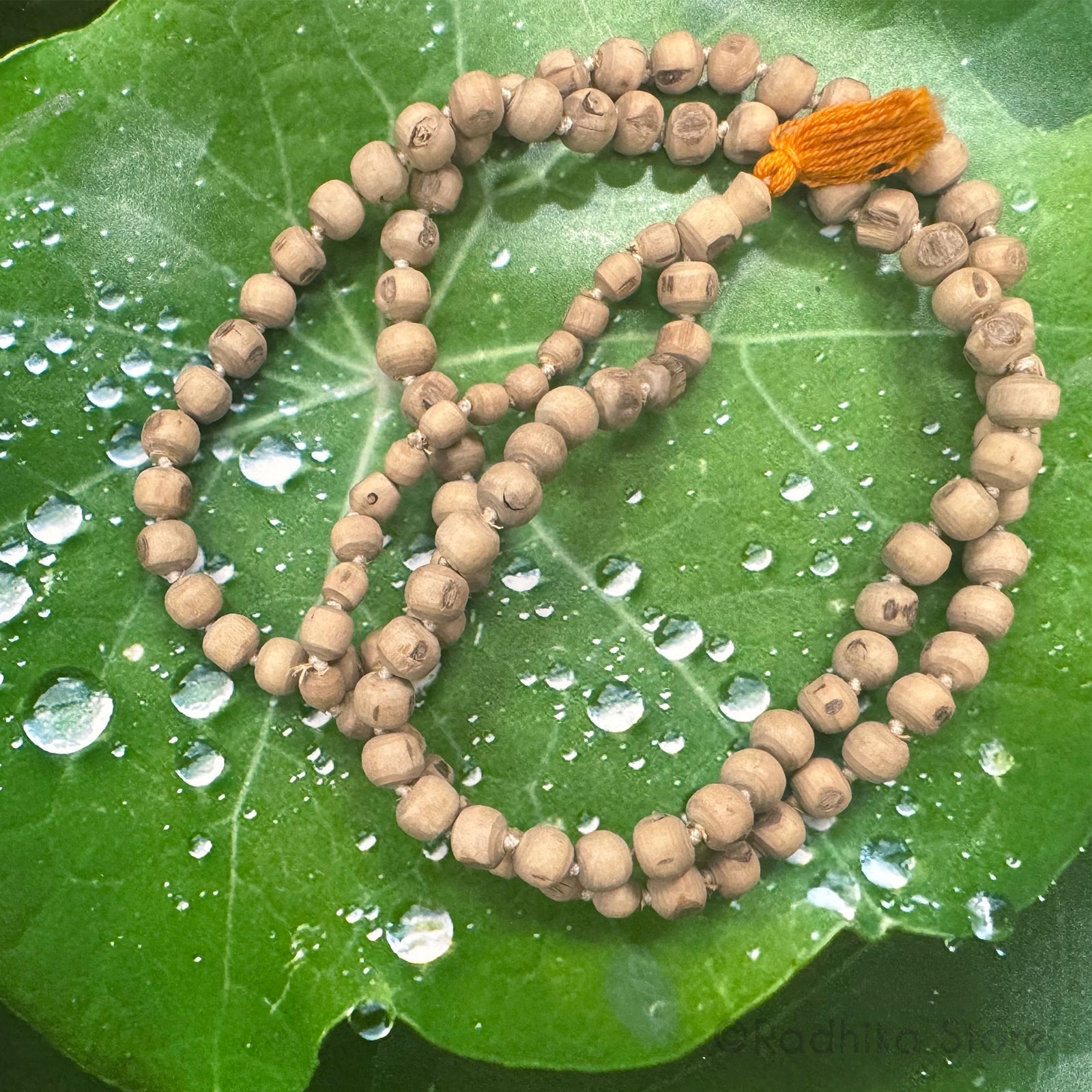 Small Tulsi Japa Beads With Orange Tassel- Hang 18 or 20" Inches Long