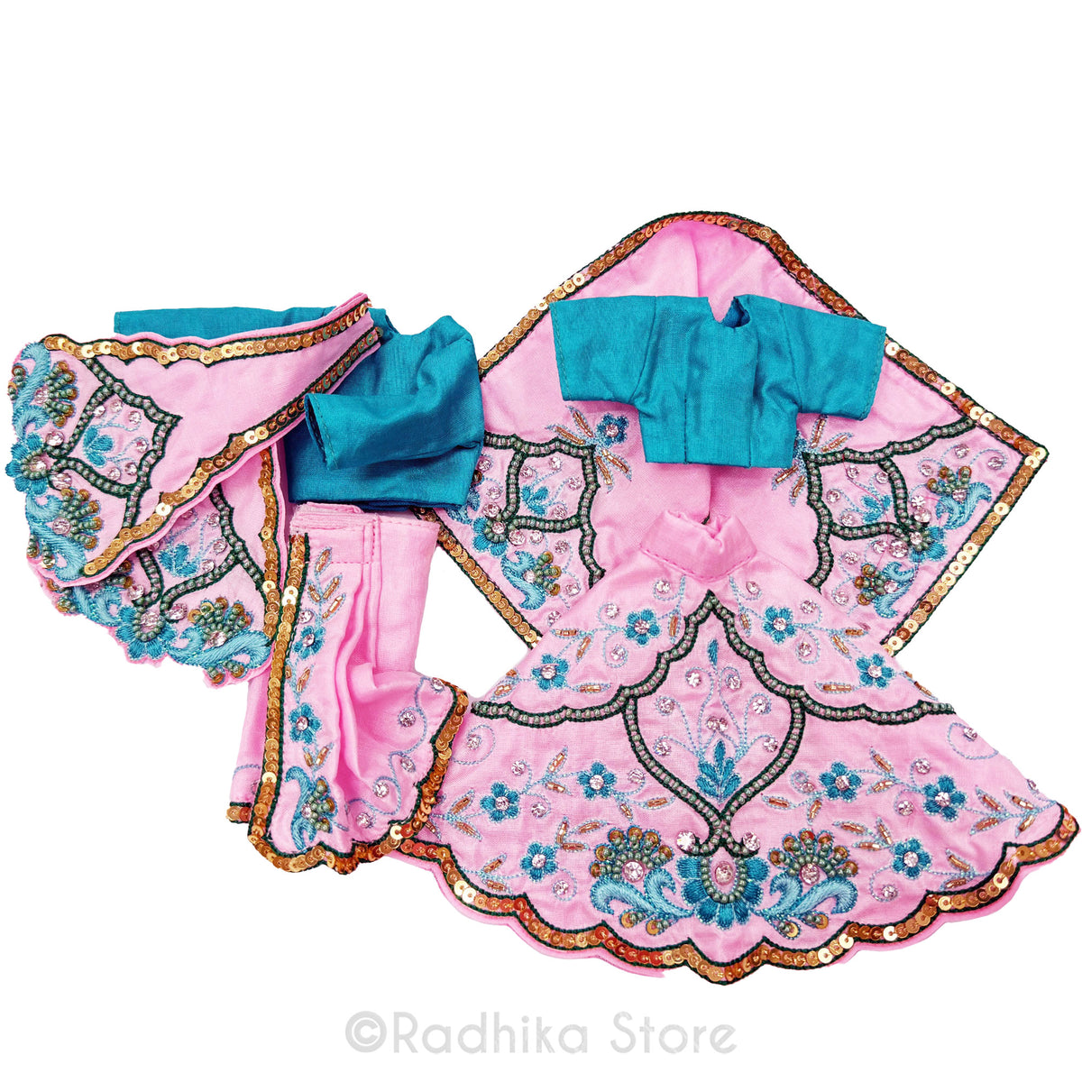 Jawat - Love in Separation - Pink and Teal Green - Silk - Radha Krishna Deity Outfit