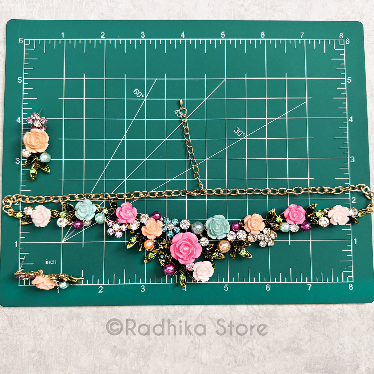 Jeweled Rose Garland- Deity Necklaces and Earring Set