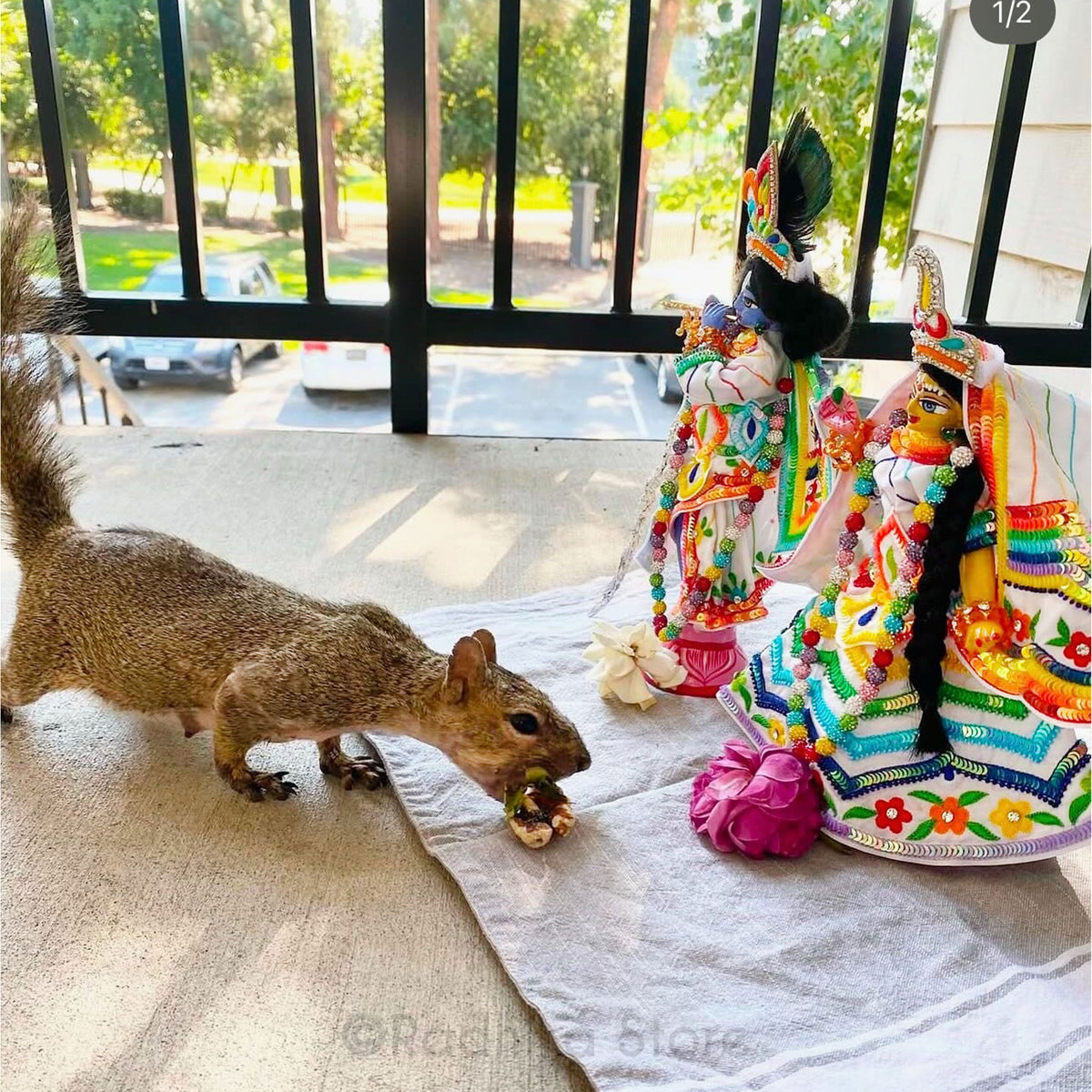 Govardhana Rainbow - White Silk - Radha Krishna Deity Outfit